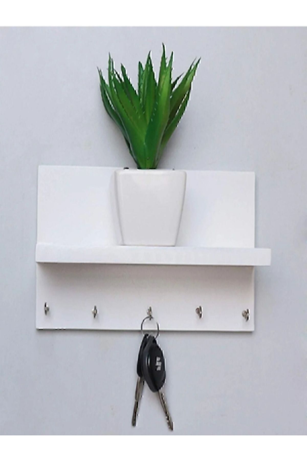 Tasarım-Doğan Furniture Mdflam Key Hanger - 5 Hooks White Keychain with 5 Hooks for Wall 3