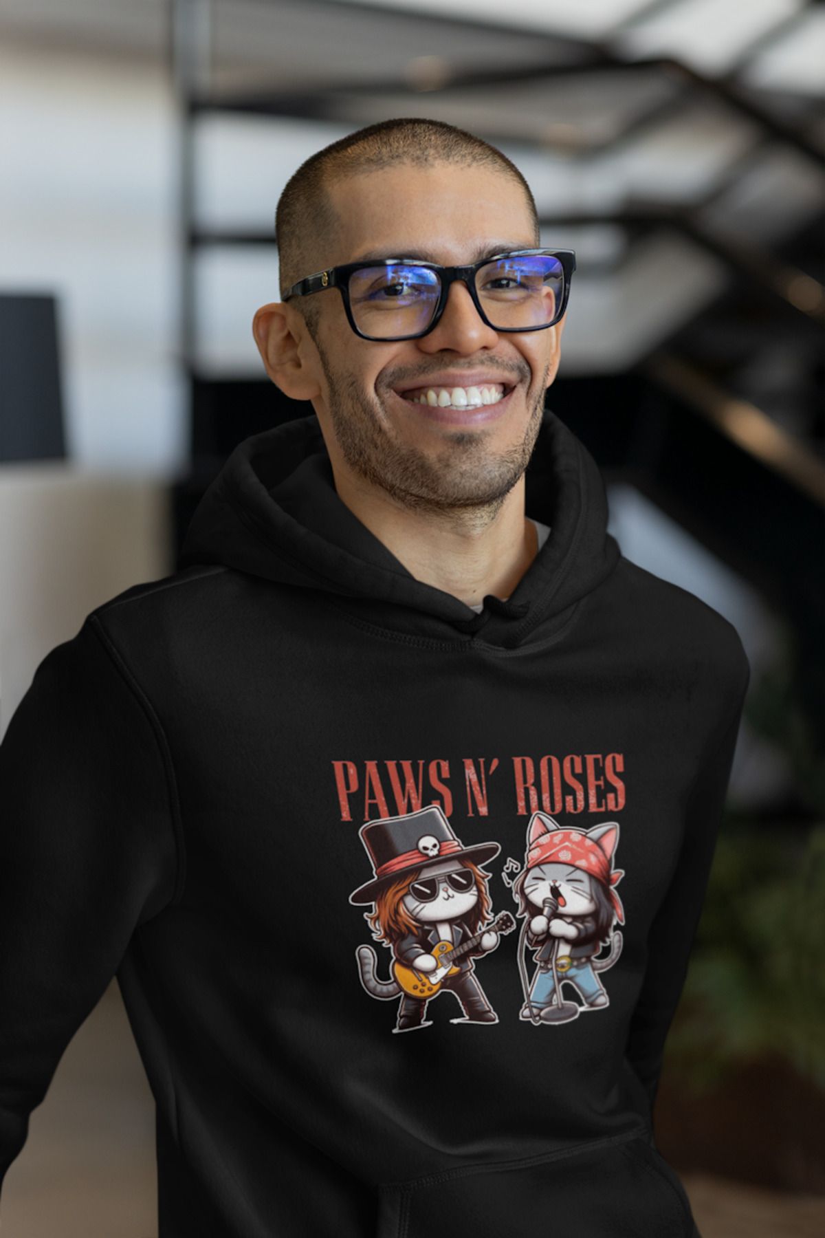 Tshirto PAWN'S ROSES Baskılı 3 İplik Şardonlu Lacivert/Bej/Siyah Kapüşonlu Sweatshirt Hoodie