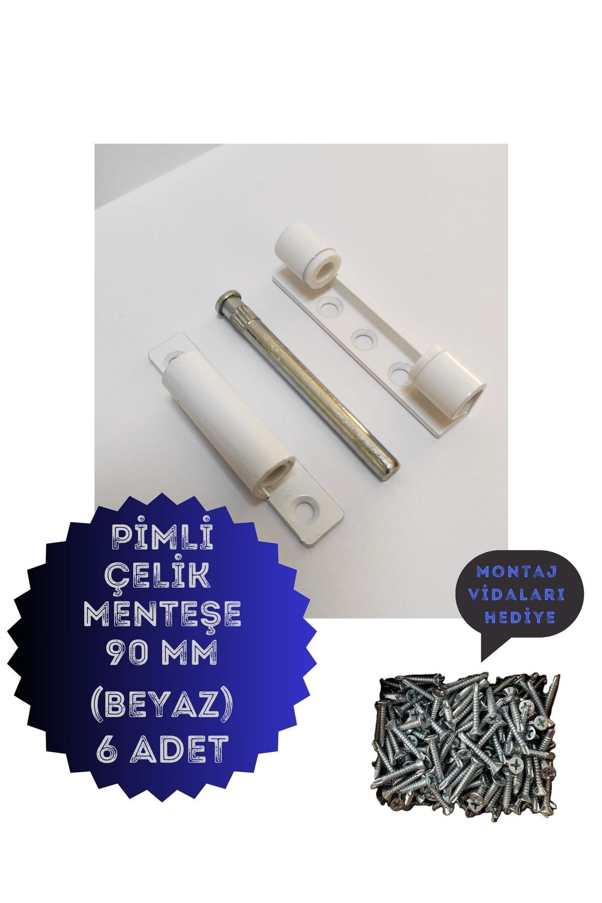 unix PVC Pimapen Kapı Pencere Menteşesi Çelik 90mm Beyaz/6 Adet) VİDALAR DAHİL