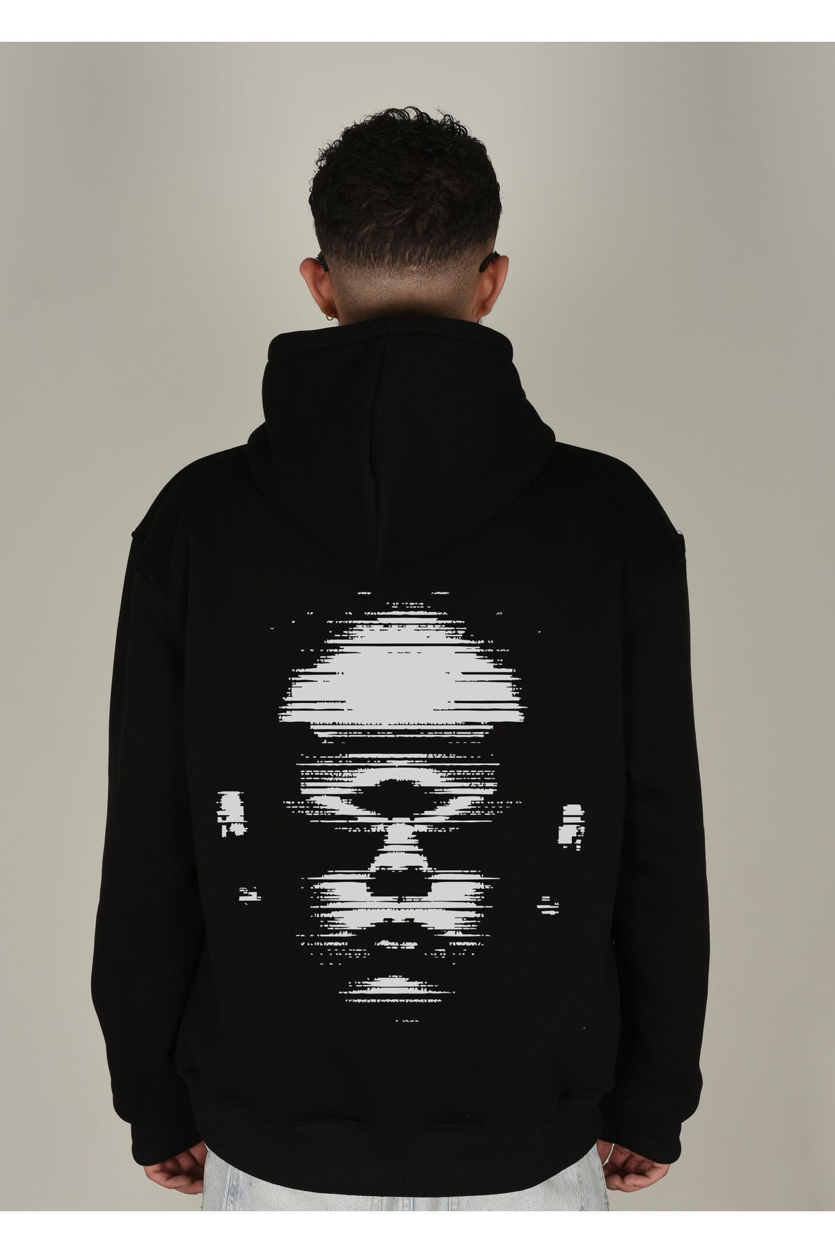 Butik Matrix Baskılı Siyah Kapüşonlu Sweatshirt