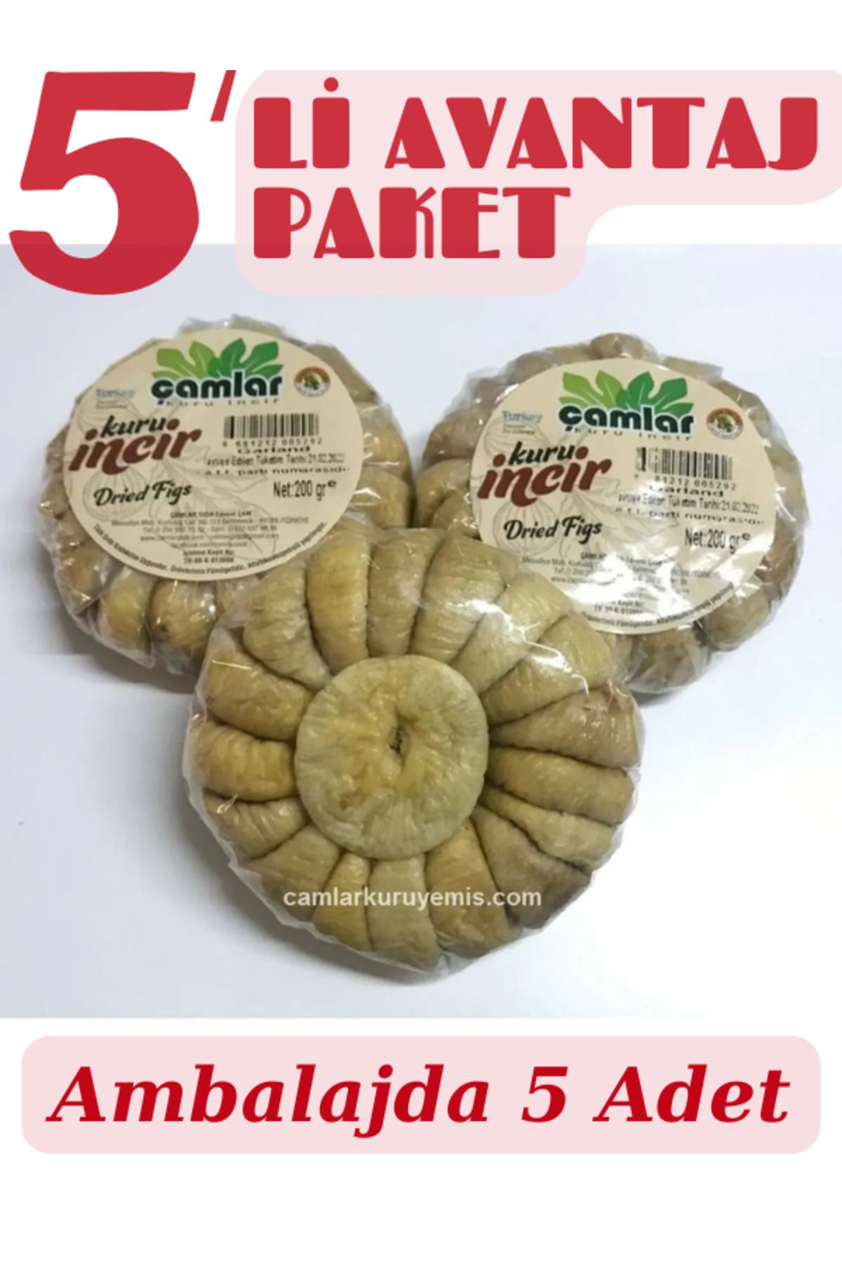 çamlar 5'li Paket Kuru Incir Naturel 200 gr Garland