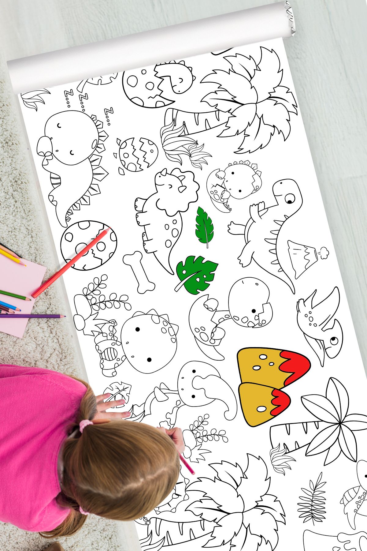 Coralkids yeni nesil dev boy dinazor temalı boyama posteri 2 metre