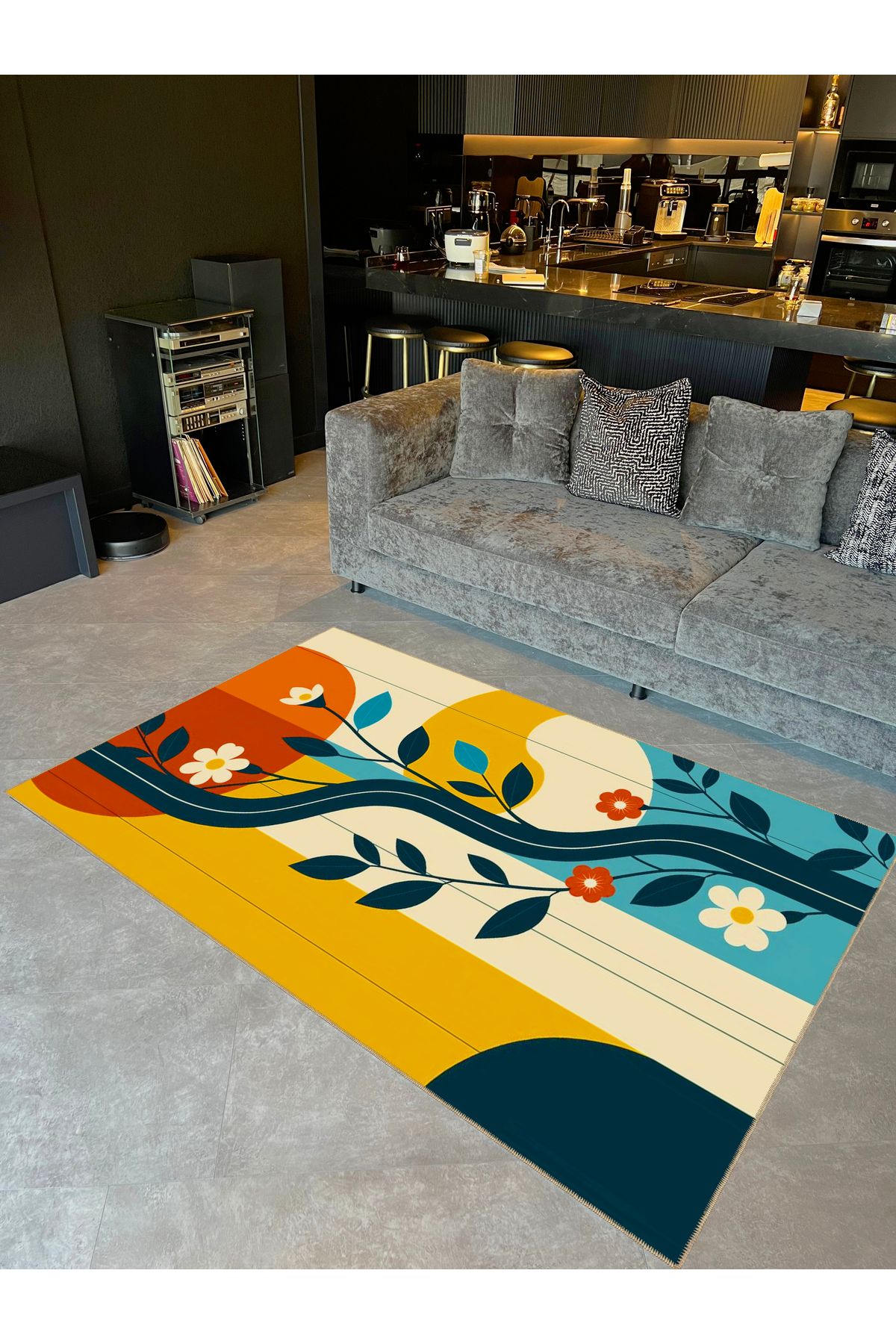 Rugs Modern Halı Güneş Koleksiyonu Çok Renkli Soyut Şekiller ve Çiçekler  Desenli Dokuma Taban Dekoratif Halı güneş49