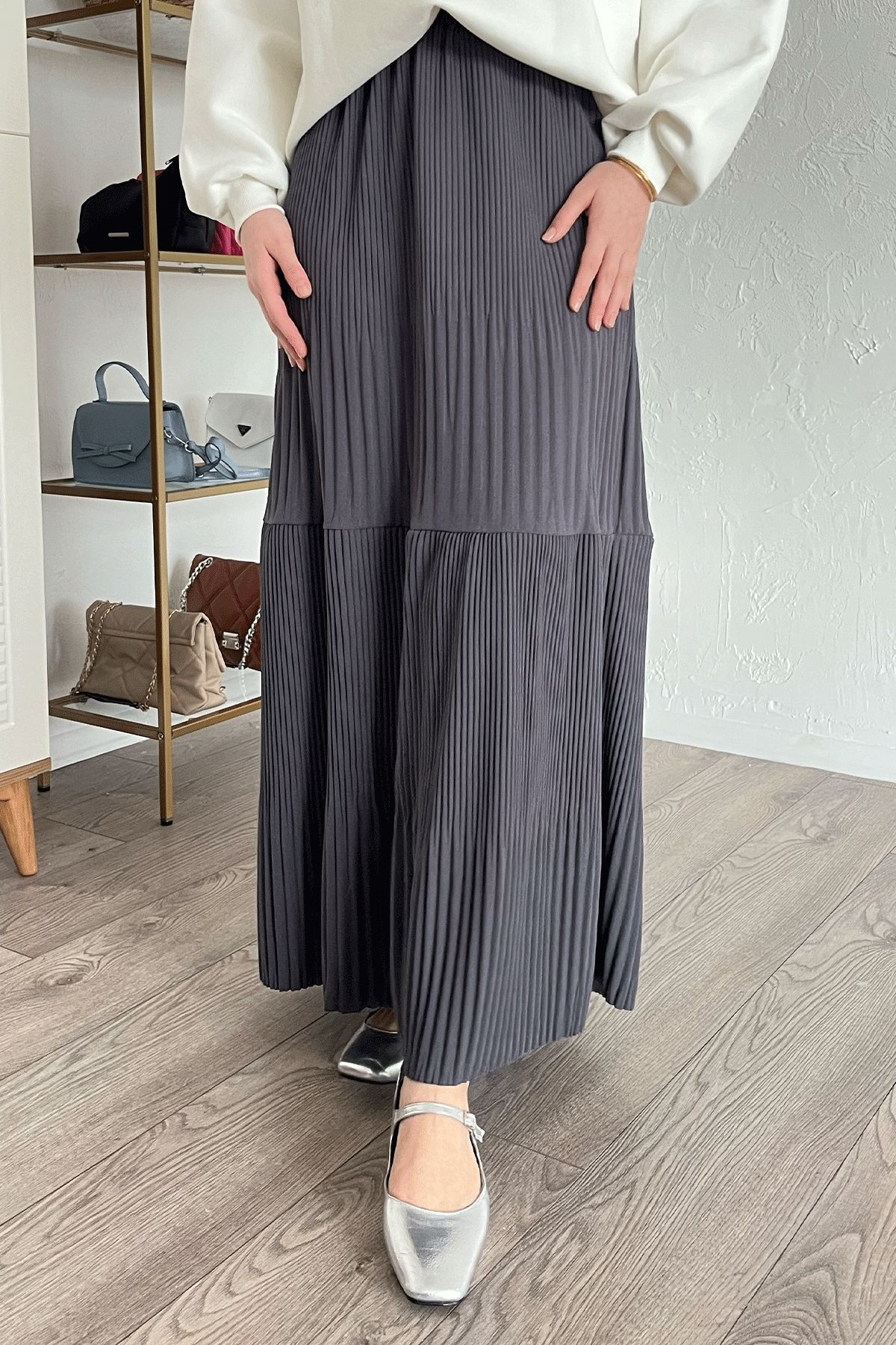 InStyle-Fusta plisată Scuba Crepe Antracit 4