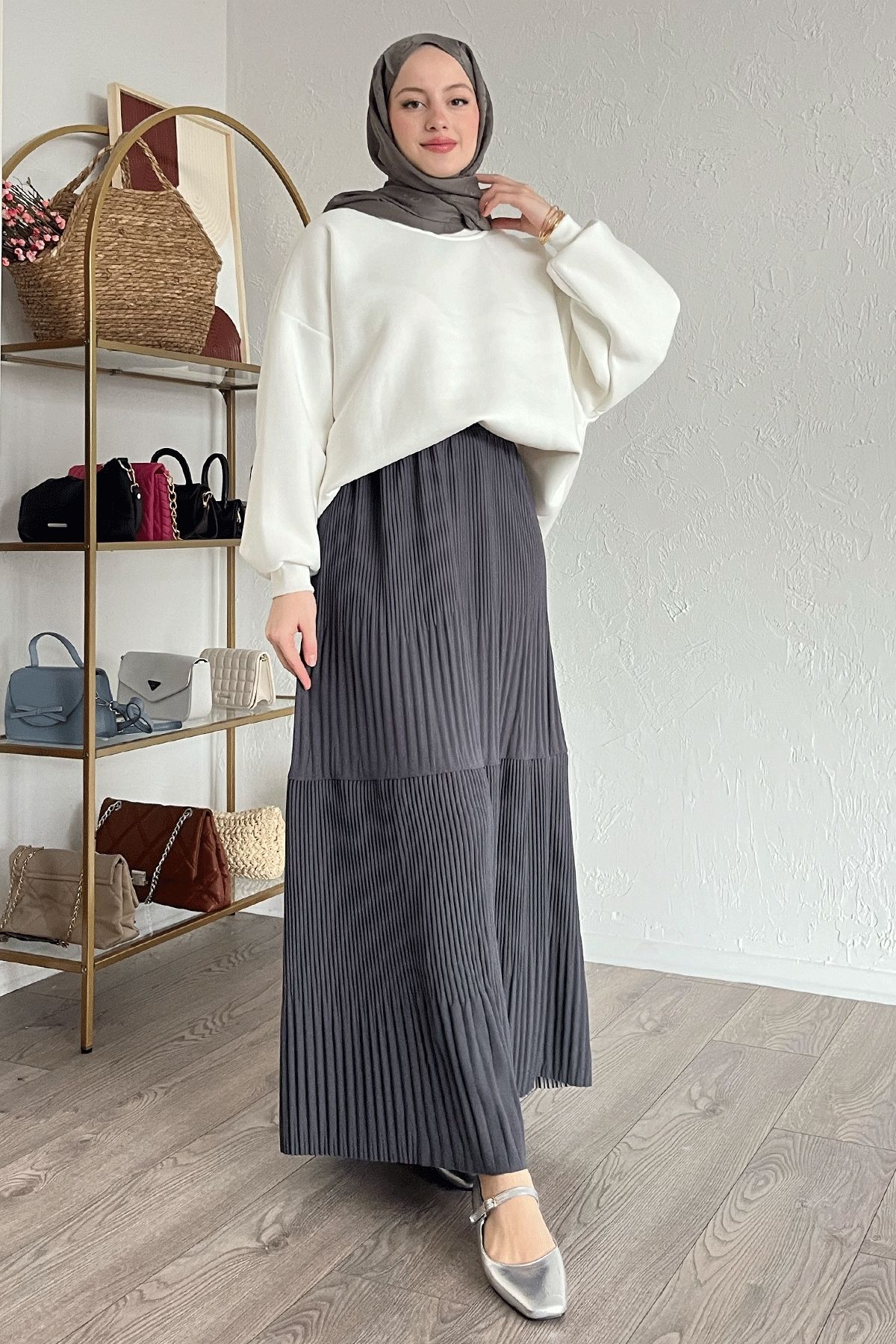 InStyle-Fusta plisată Scuba Crepe Antracit 6