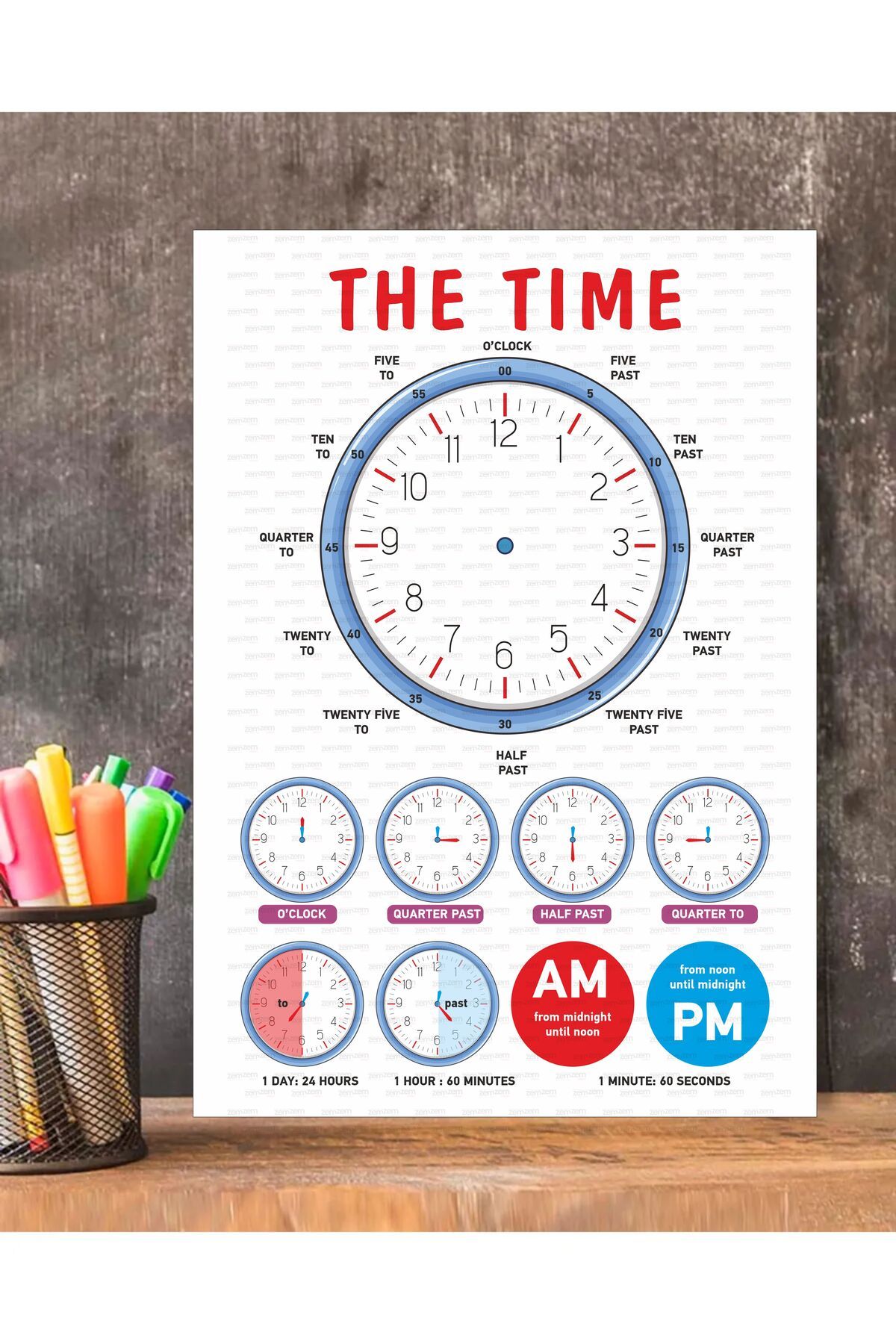 43 cici süsler organizasyon What The Time  ingilizce Çocuk Eğitim Tekli Pvc 21x30 Cm