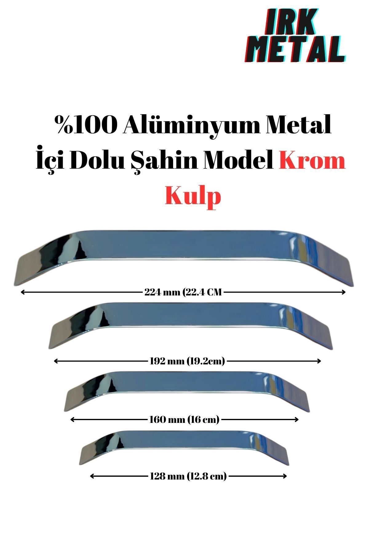 IRK METAL VE HIRDAVAT Mobilya Mutfak Çekmece Kapak Kulbu İçi Dolu Şahin Model Krom Kaplama Kulp (%100Alüminyum Metal)