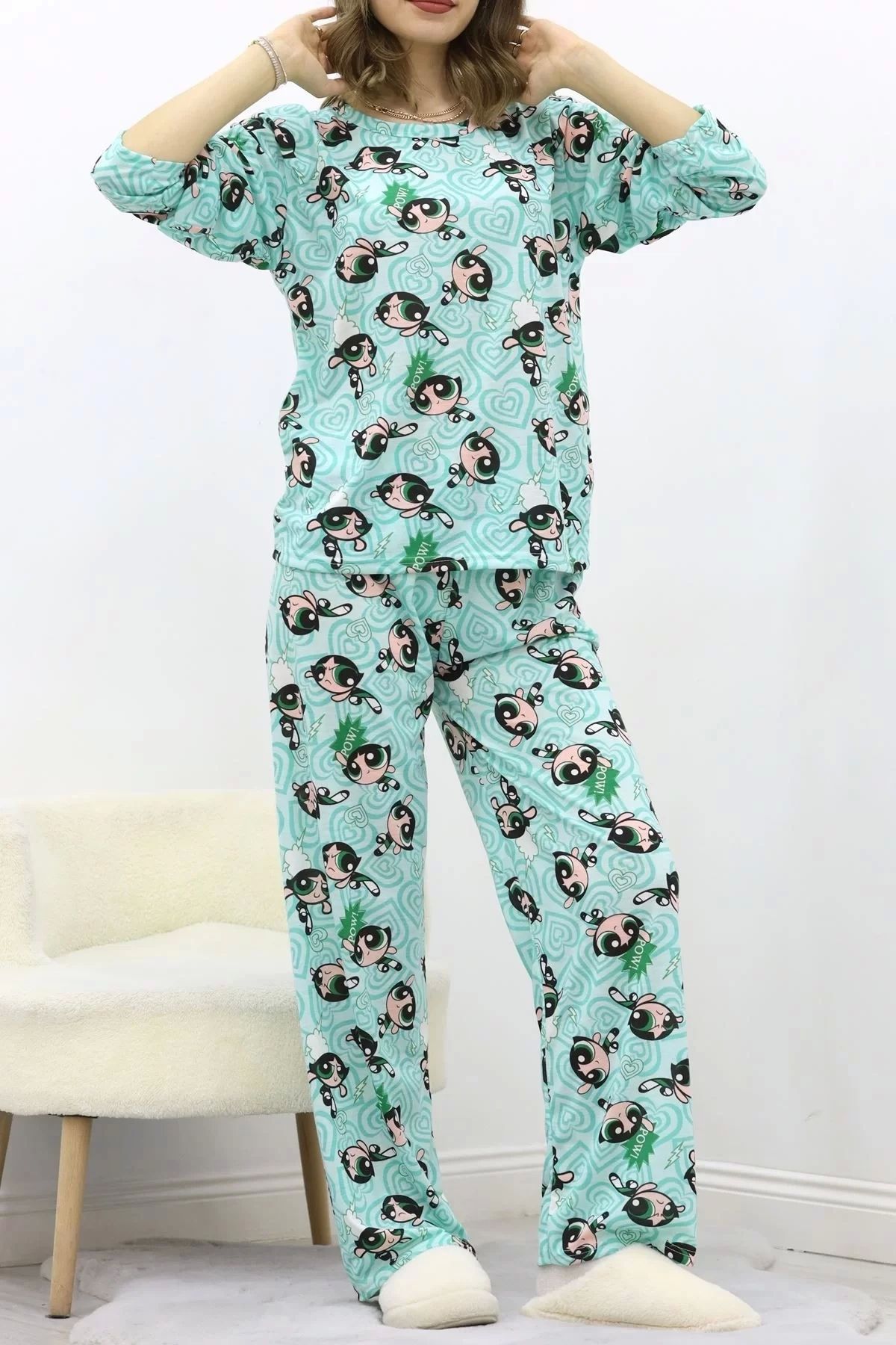 Vona Nova Desenli Poliviskon Pijama Takımı Mint - 818.1287.