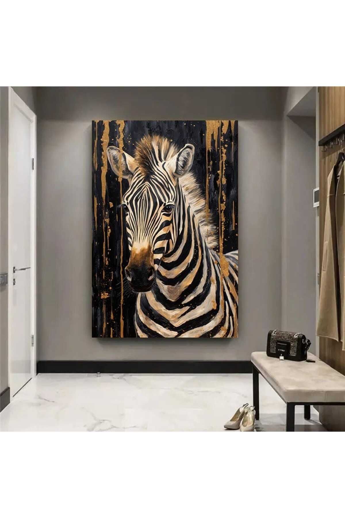 binbirçeşit Simli-Kabartmalı 3D Boyutlu Zebra  Kanvas Tablo