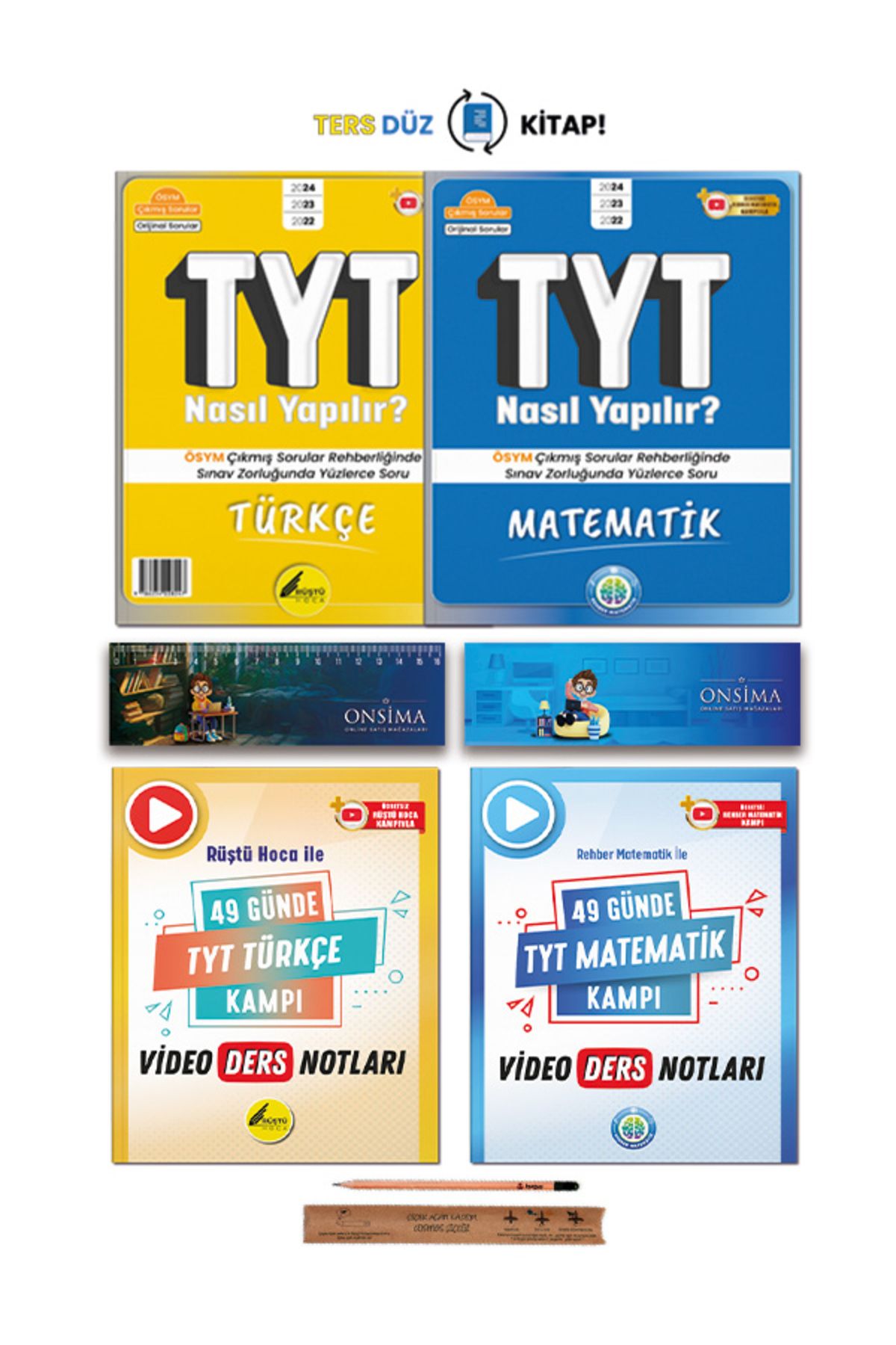 REHBER MATEMATİK YAYINLARI 49 Günde Tyt Matematik Türkçe Video Ders Notları - Tyt Türkçe - Matematik Nasıl Yapılır Set 3 Kitap