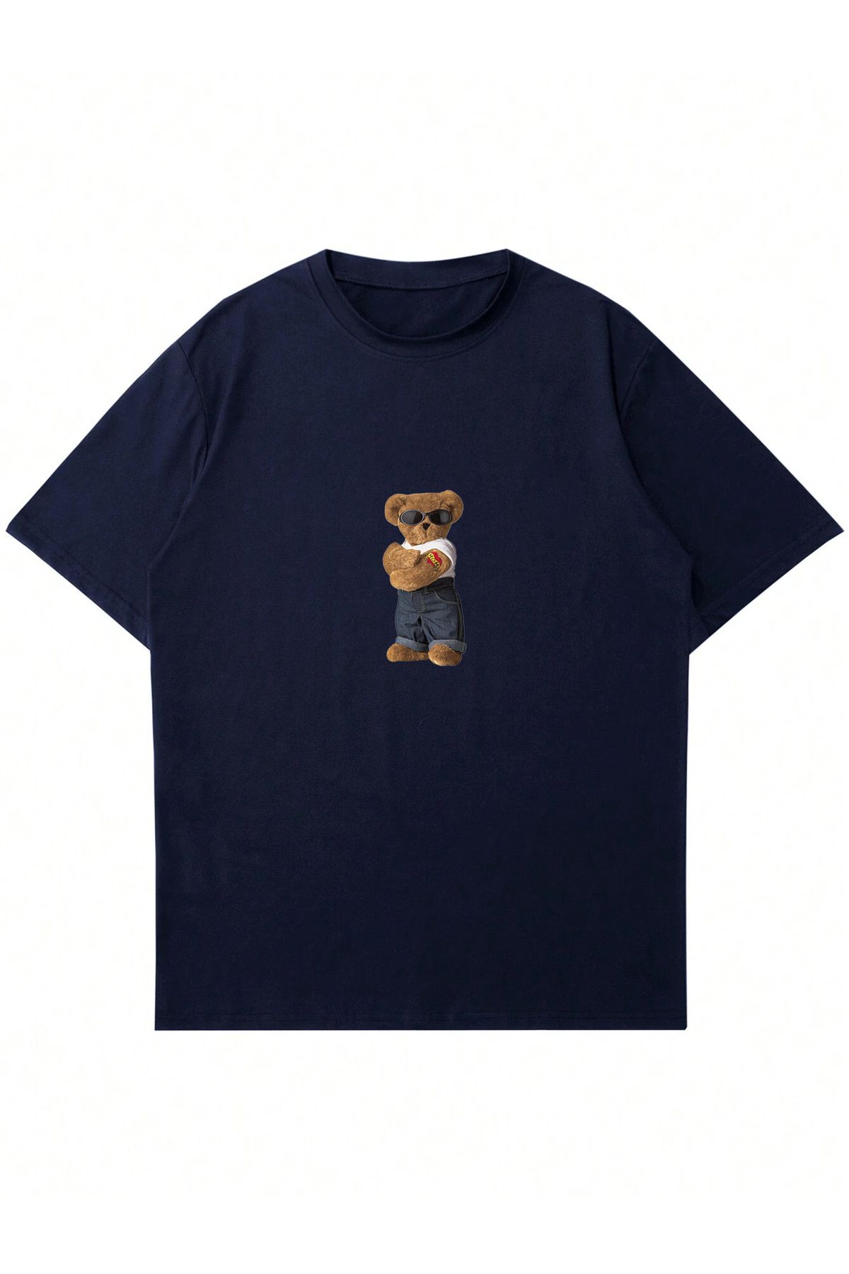 Mad&Calf Unisex Teddy Bear Baskılı Bisiklet Yaka Oversize Tshirt