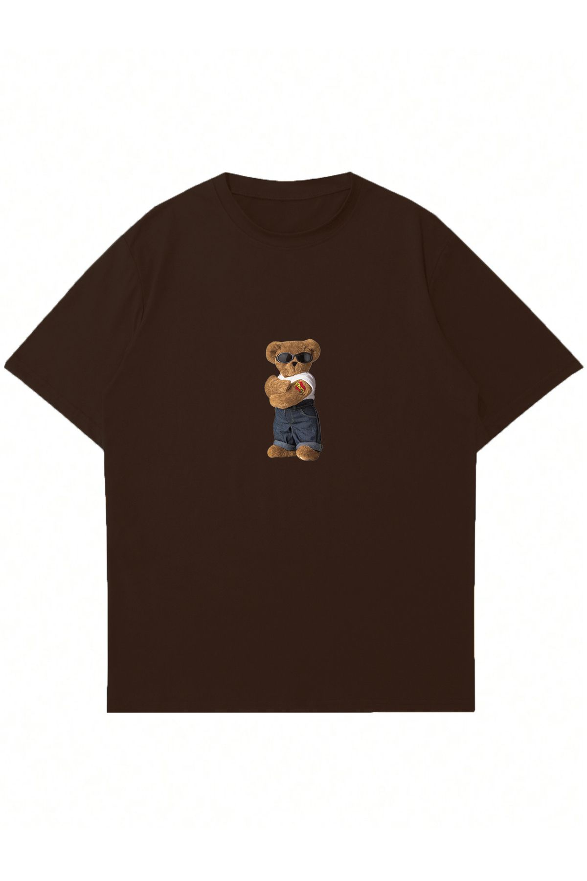 Mad&Calf Unisex Teddy Bear Baskılı Bisiklet Yaka Oversize Tshirt