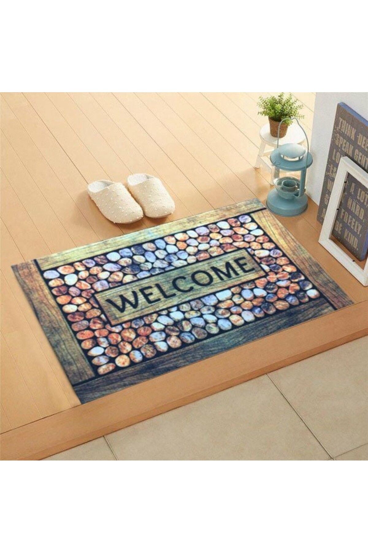 esdekor Home Trendy Kapı Paspas 45x75cm Welcome Taş İç Dış Mekan 1 Adet