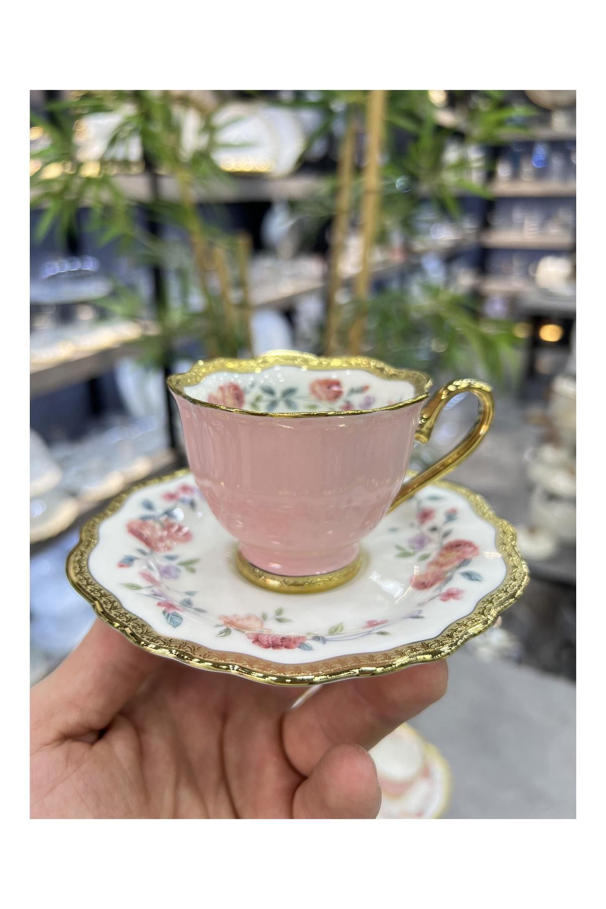 ROY KING Lüx Porselen Royking Bone China 6 Lı Fİncan Takımı Pembe