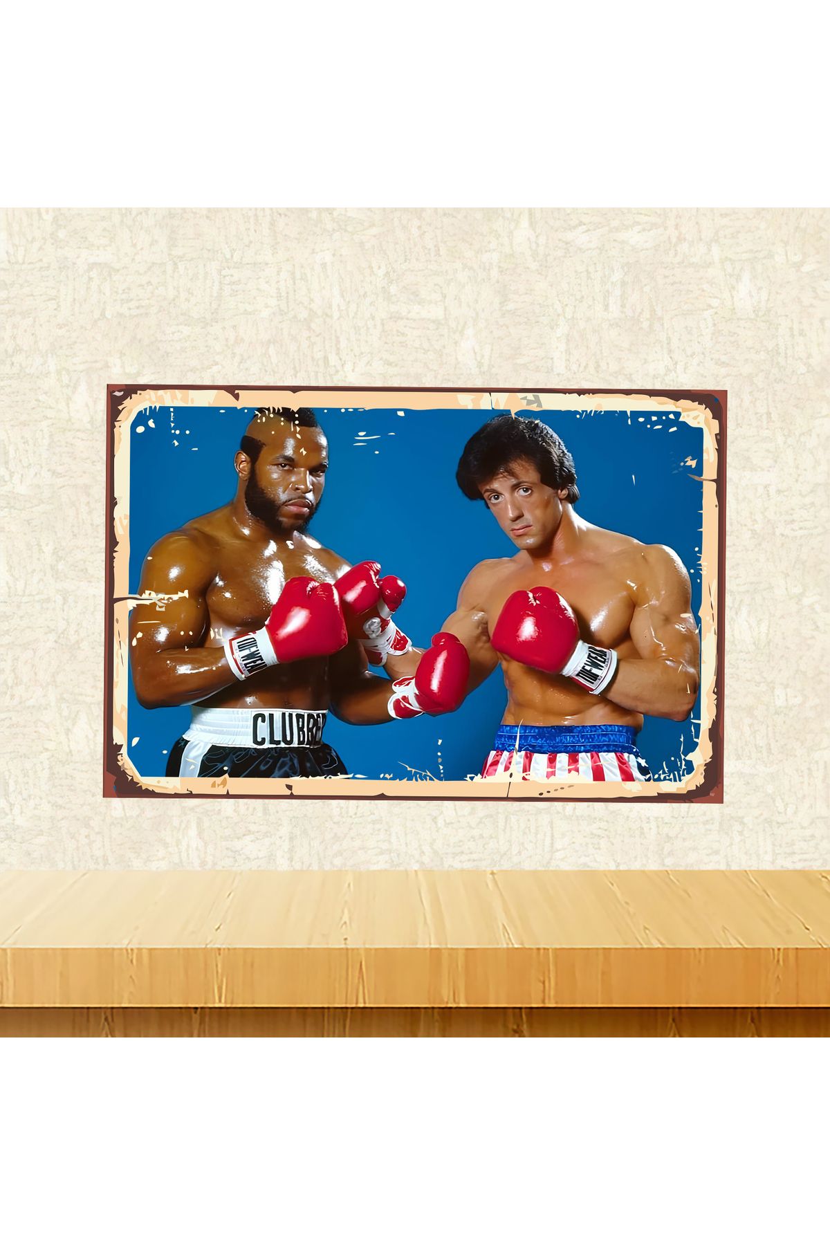 TAKIFİX Sylvester Stallone Ve  Mr. T  Temalı 20 x 30 Cm MDF Ahşap Duvar Tablosu Arkasında Yapışkan Mevcuttur