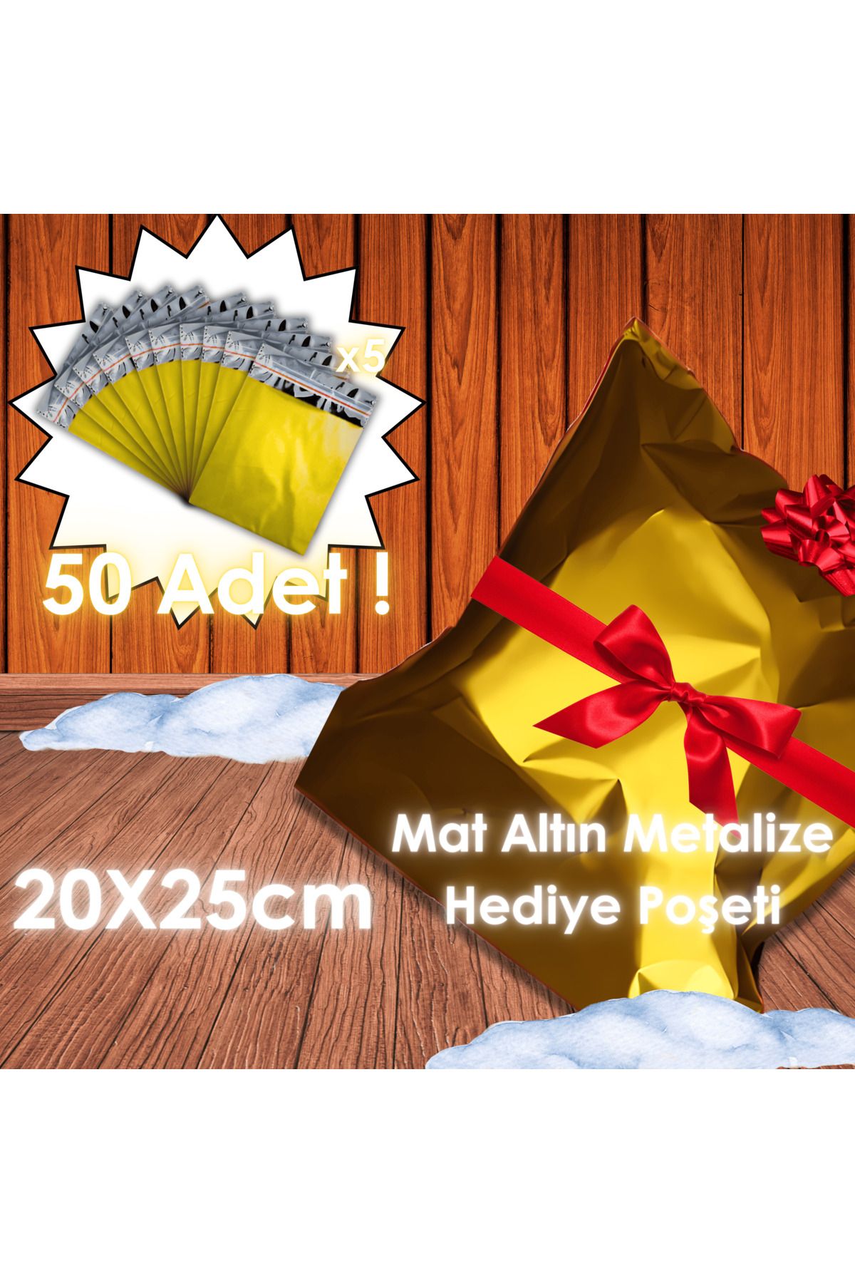 Ethex Mat Yapışkanlı Metalize Poşet (20x25 Cm, Altın, 50 Adet)