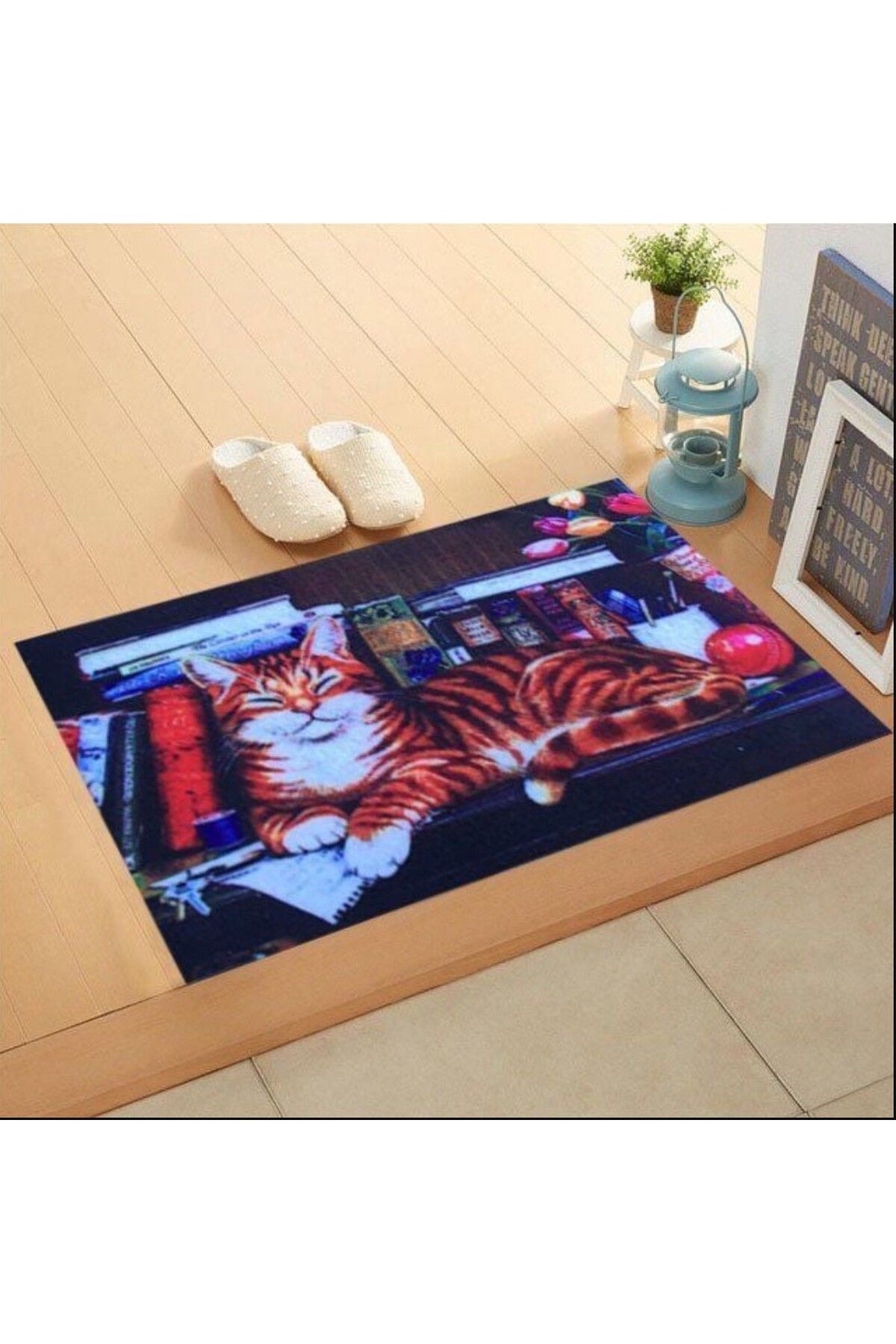 esdekor Home Trendy Kapı Paspas 45x75cm Kitaplıkta Kedi İç Dış Mekan 1 Adet