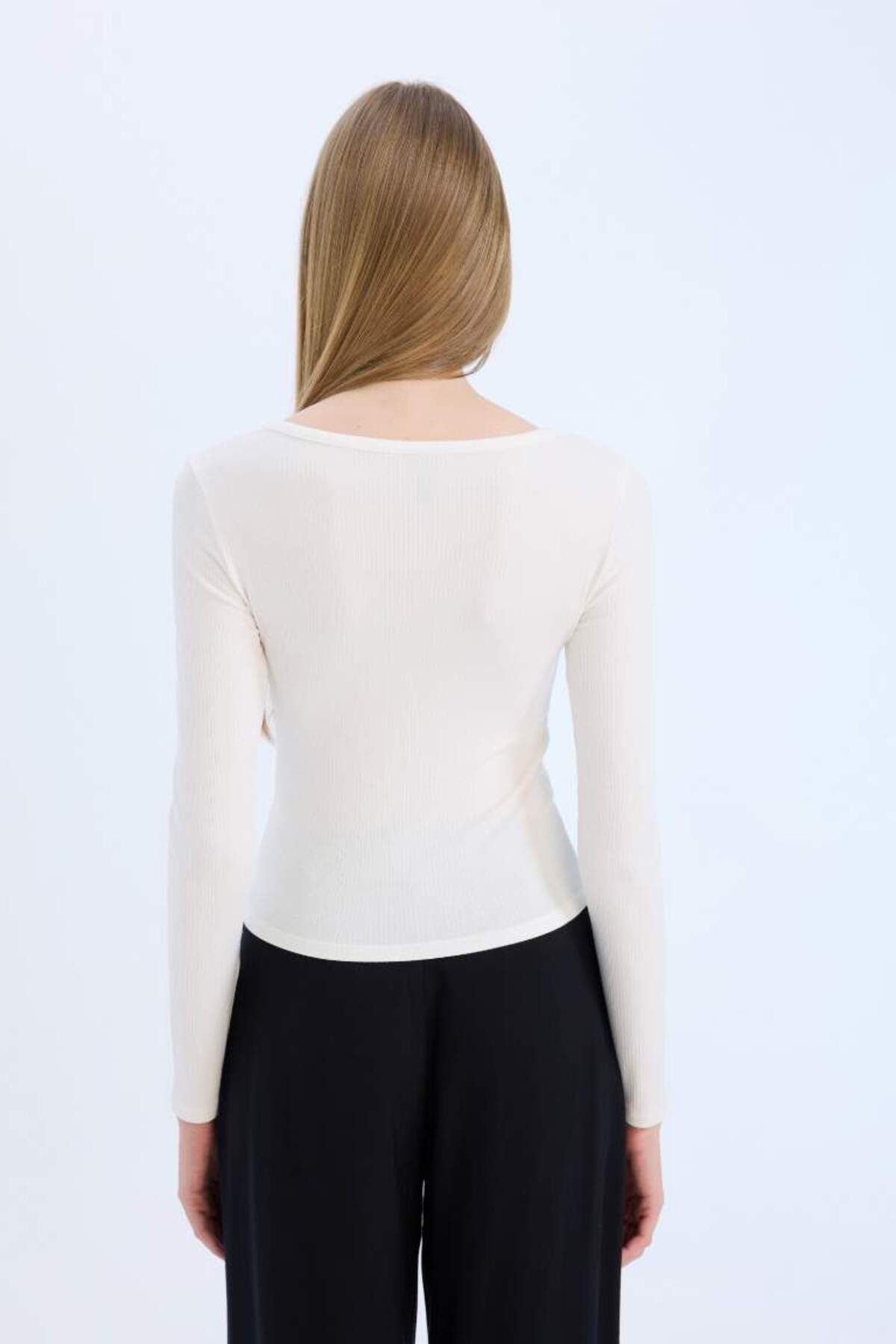 DeFacto-Slim Fit přiléhavá žebrovaná halenka s dlouhým rukávem E5404ax 6