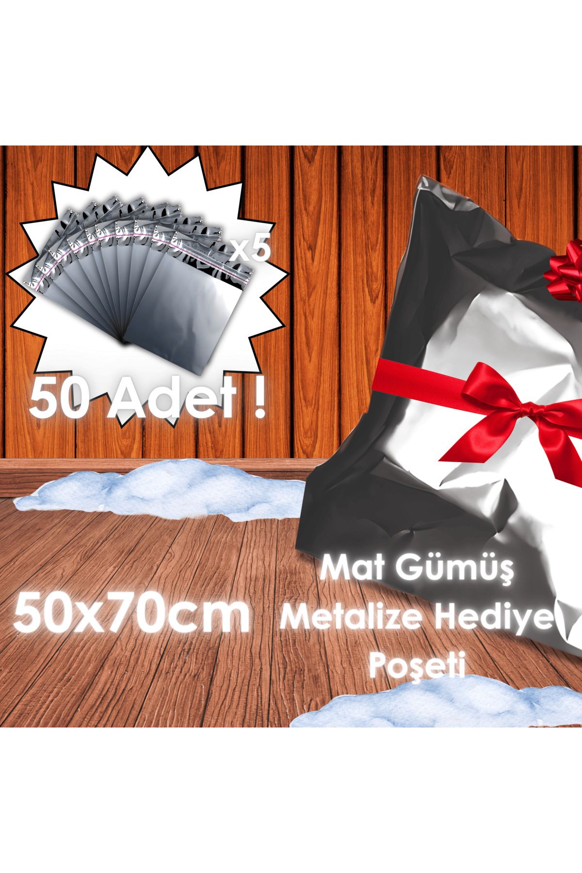 Ethex Mat Yapışkanlı Metalize Poşet (50x70 cm, Gümüş, 50 Adet)