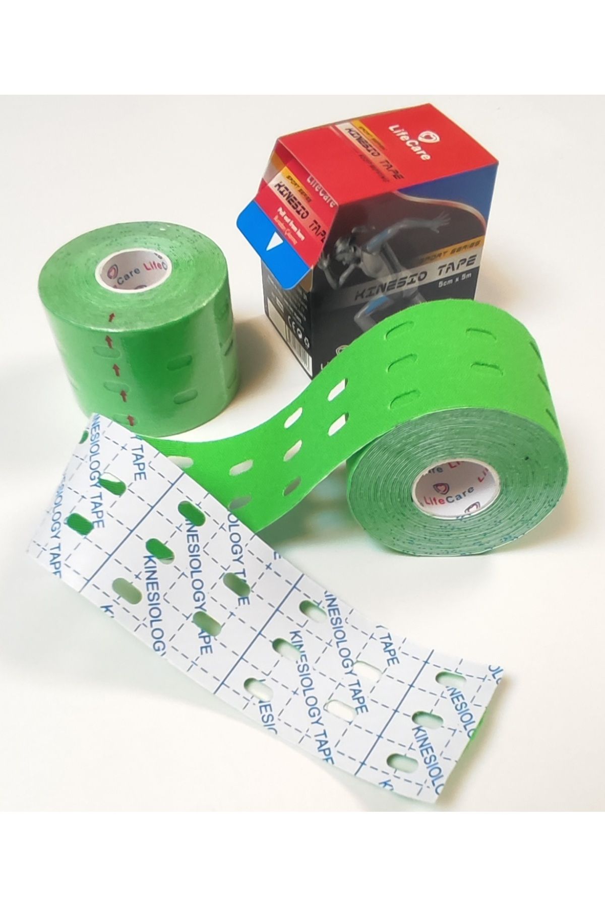 LİFE Care Kinesio Tape Delikli Kinesio Yeşil 5 Cm X 5 M Ağrı Bandı