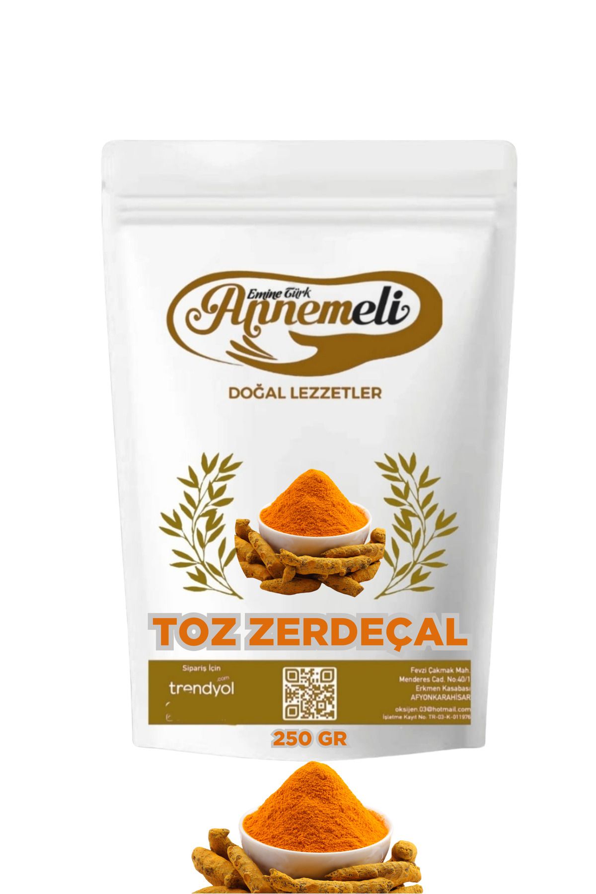 EMİNE TÜRK ANNEMELİ Toz Zerdeçal | Doğal , Katkısız | 250G | Anne Elinden Sofranıza