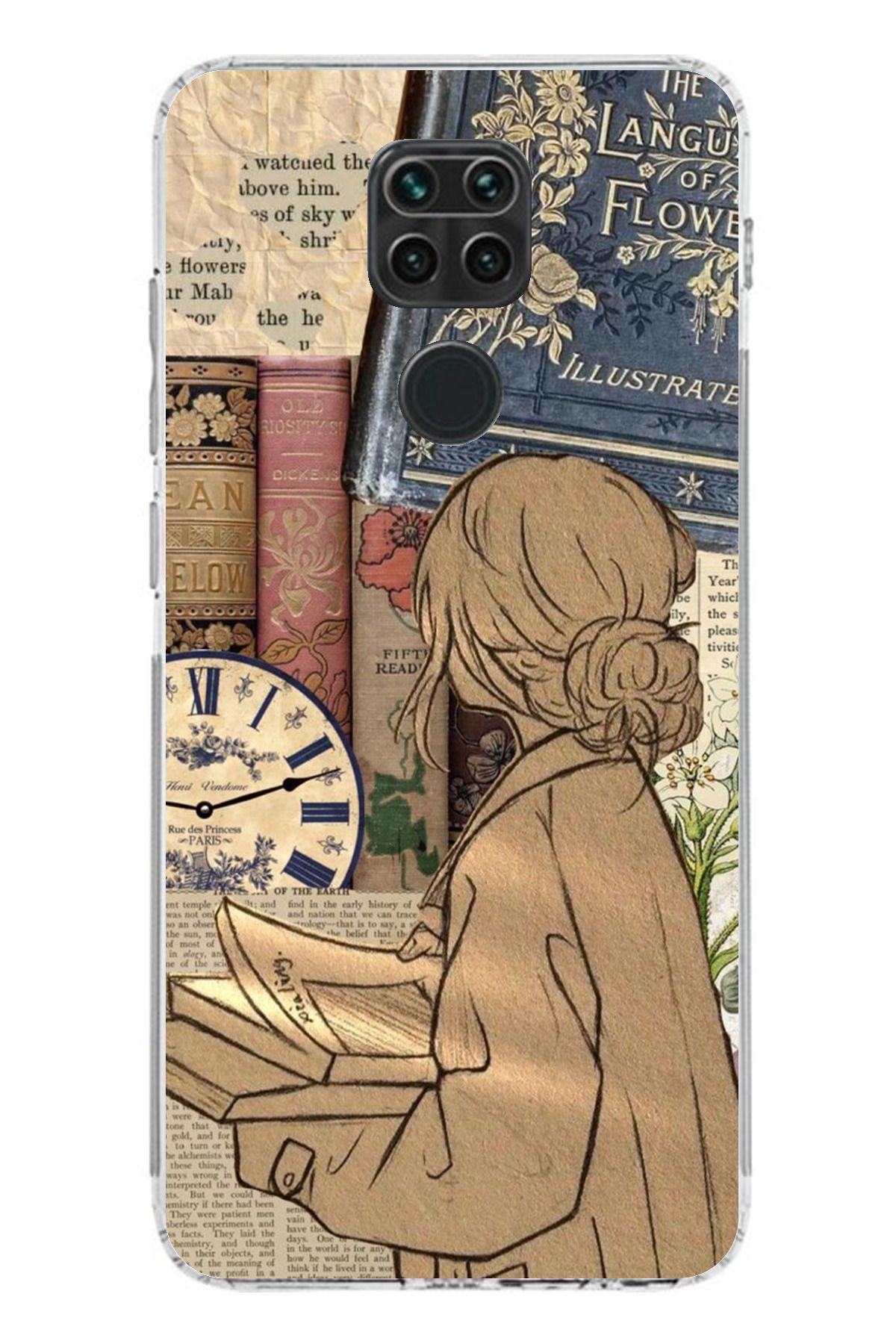 TechTree Redmi Note 9 Uyumlu Retro Gazete Kadın Tasarımlı Şeffaf Silikon Kılıf