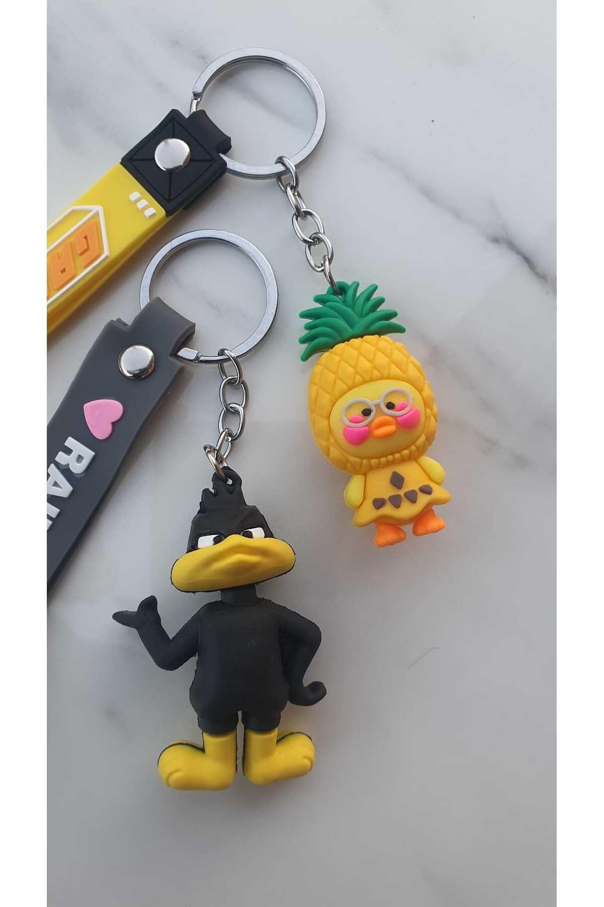 ALBATRAOZ Daffy Duck & Ananas Çift Anahtarlık , Silikon Sevgili Anahtarlık 3D Çanta Süsü