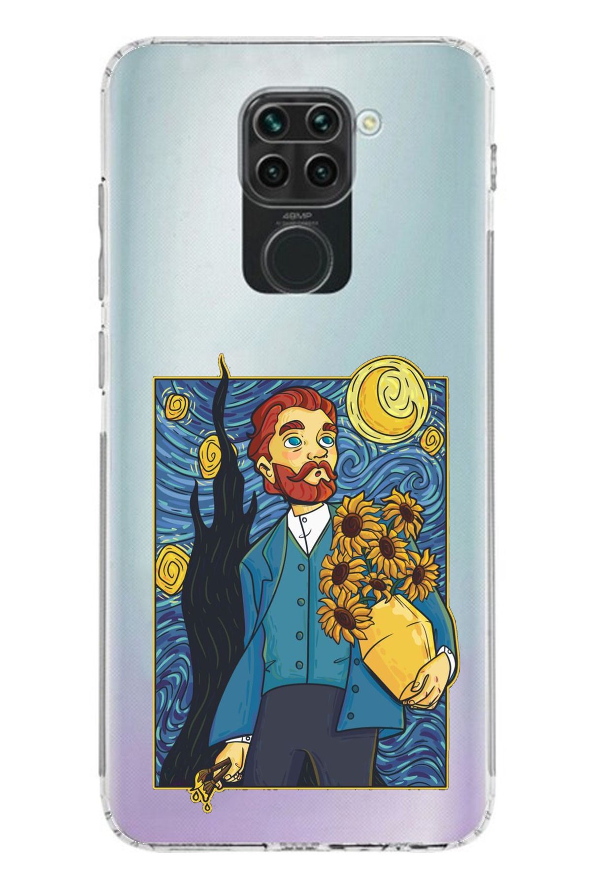 TechTree Redmi Note 9 Uyumlu Van Gogh Portre Tasarımlı Şeffaf Silikon Kılıf