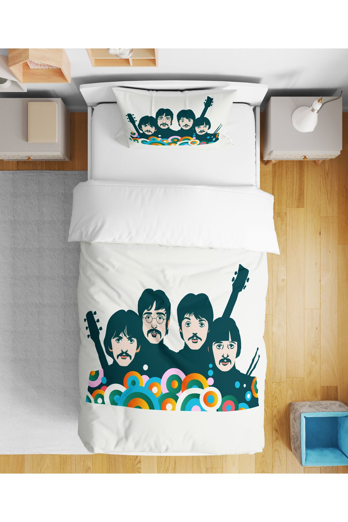 Home Beatles 3D Dijital Baskılı Tek Kişilik Çarşafsız Nevresim Takımı