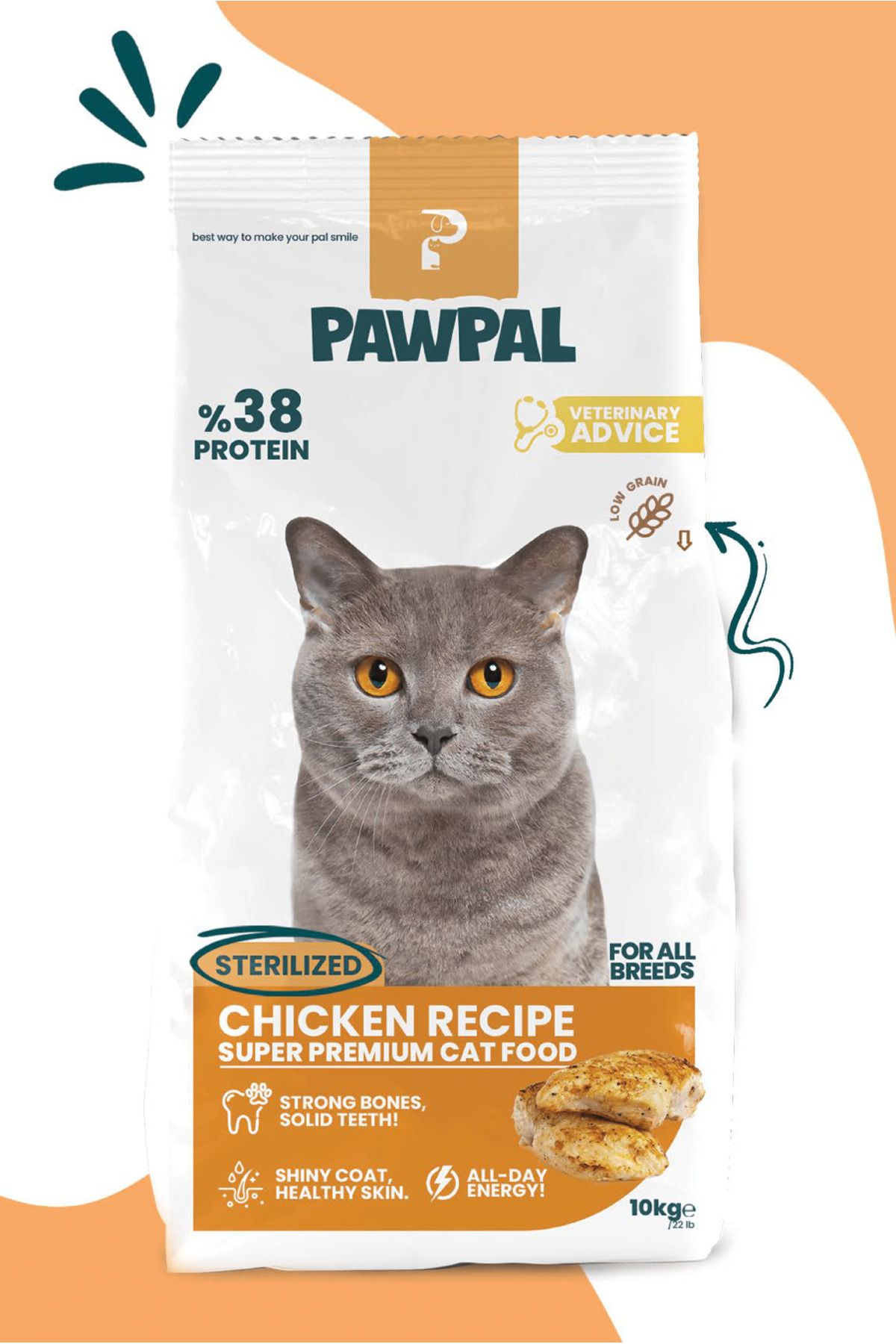 PawPal Kısırlaştırılmış Tavuklu Süper Premium Kedi Maması 10 Kg - Düşük Tahıllı