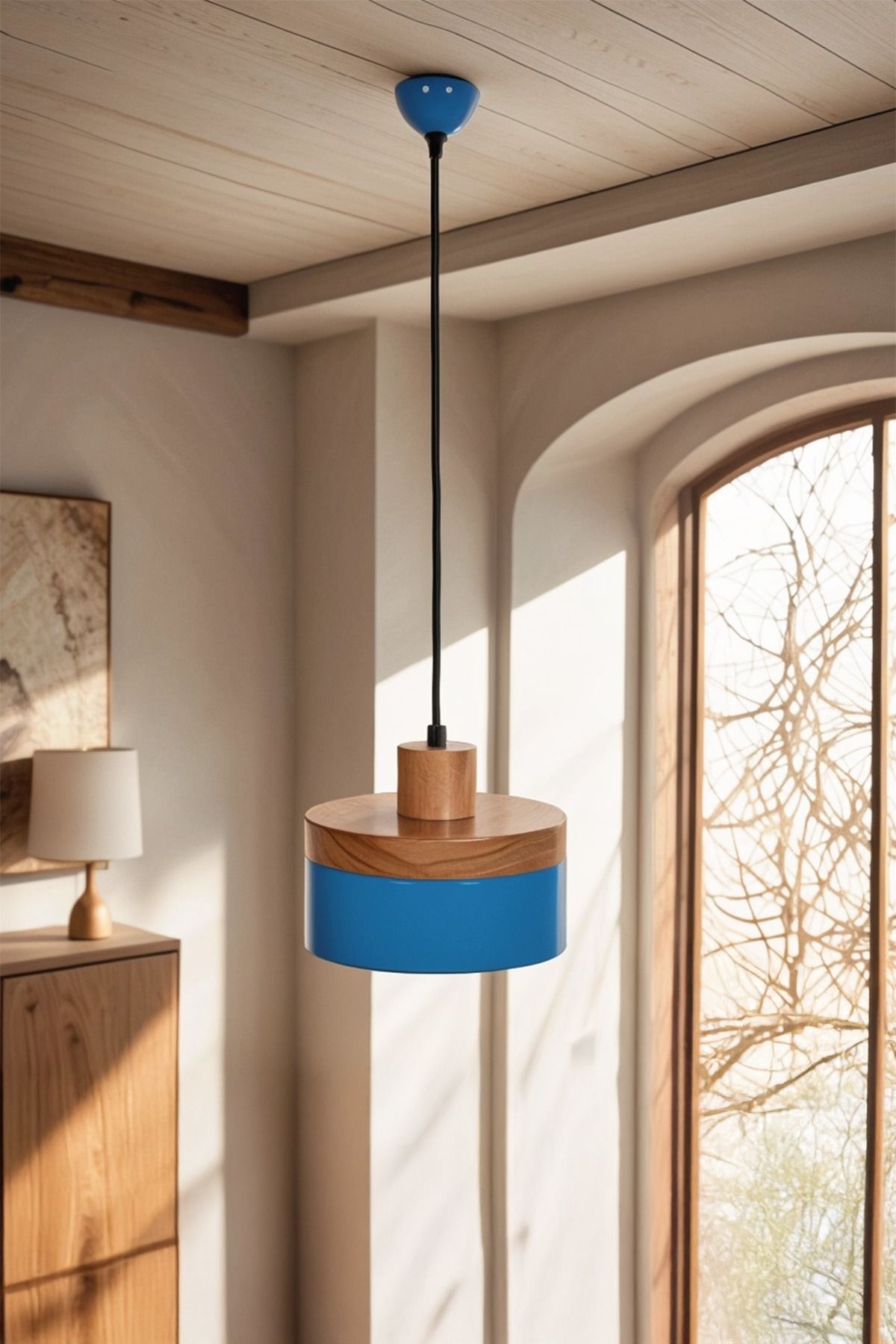 epifanio Clax Oval Ahşap Detaylı Metal Tekli Sarkıt Salon Genç Odası Mutfak Avize