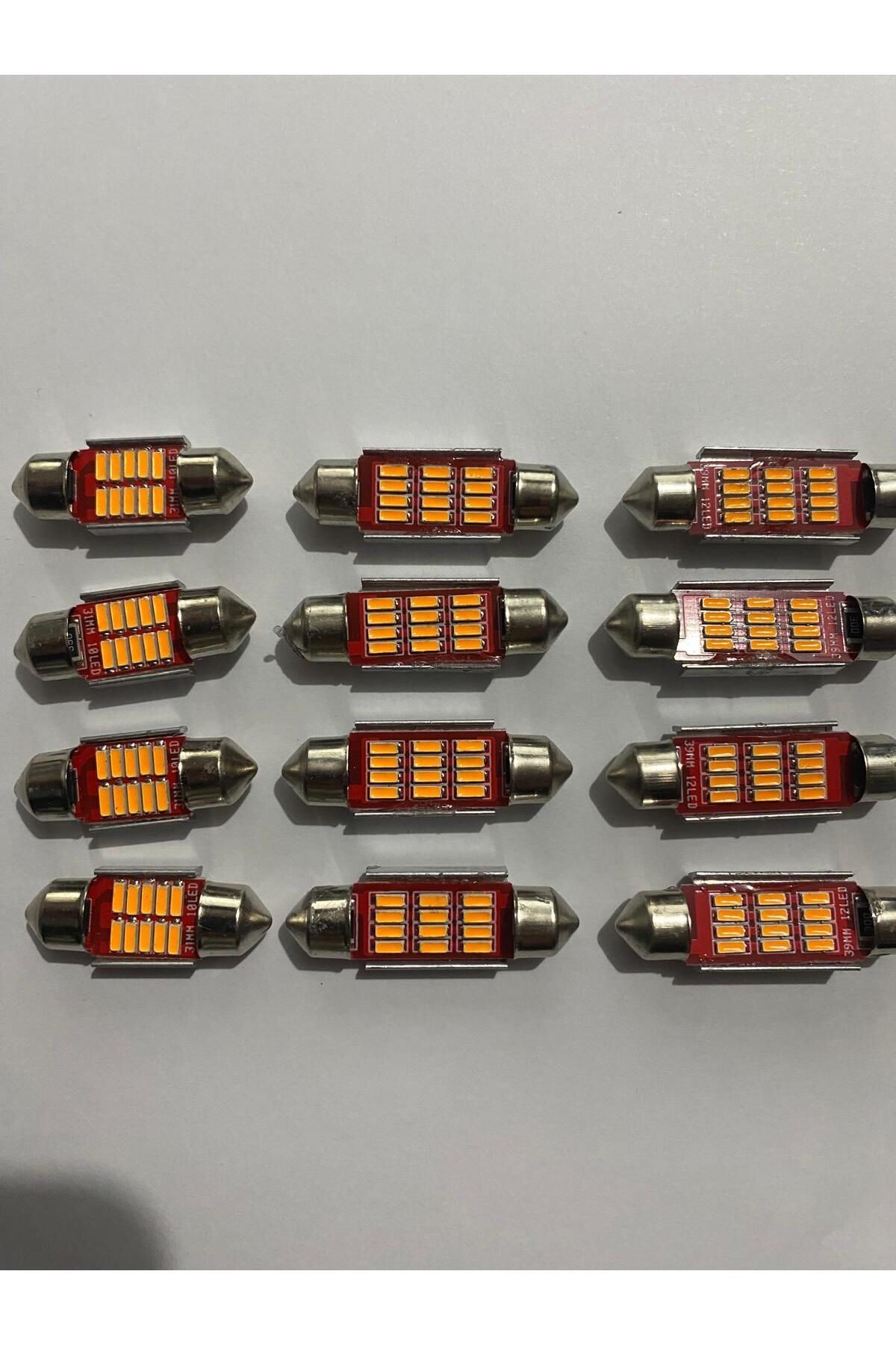 TURUNCU Sofit Led Arıza Yakmaz C5w Tavan Plaka Ampül 39mm 2 Adet (AMBER)