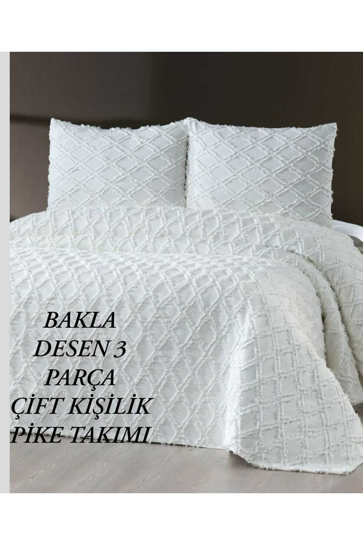 HMZ TEKSTİL HEDİYELİK ÇEYİZLİK GÜNDELİK  ÇİFT  KİŞİLİK BAKLA  DESEN PİKE TAKIMI . (230X250)