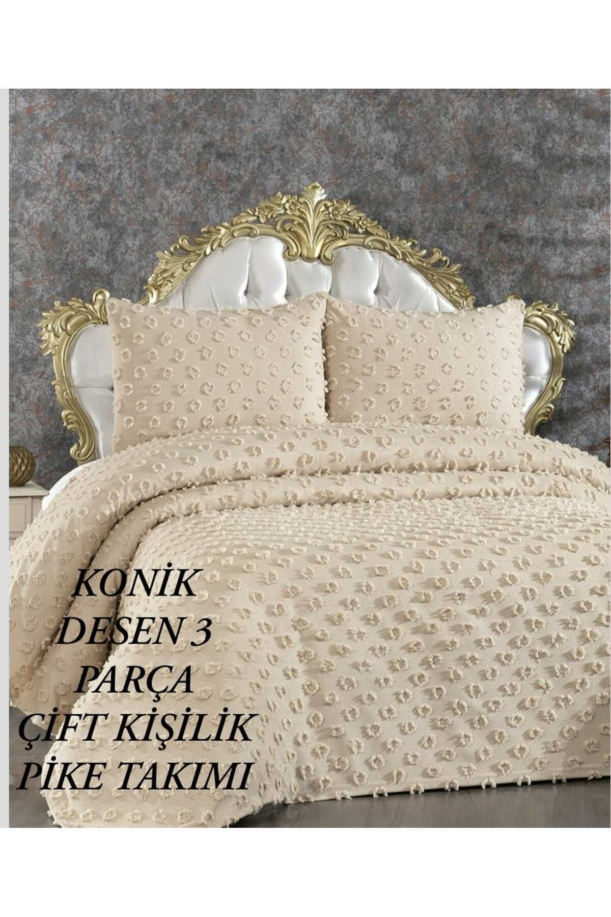 HMZ TEKSTİL HEDİYELİK ÇEYİZLİK GÜNDELİK  ÇİFT  KİŞİLİK KONİK DESEN PİKE TAKIMI . (230X250)