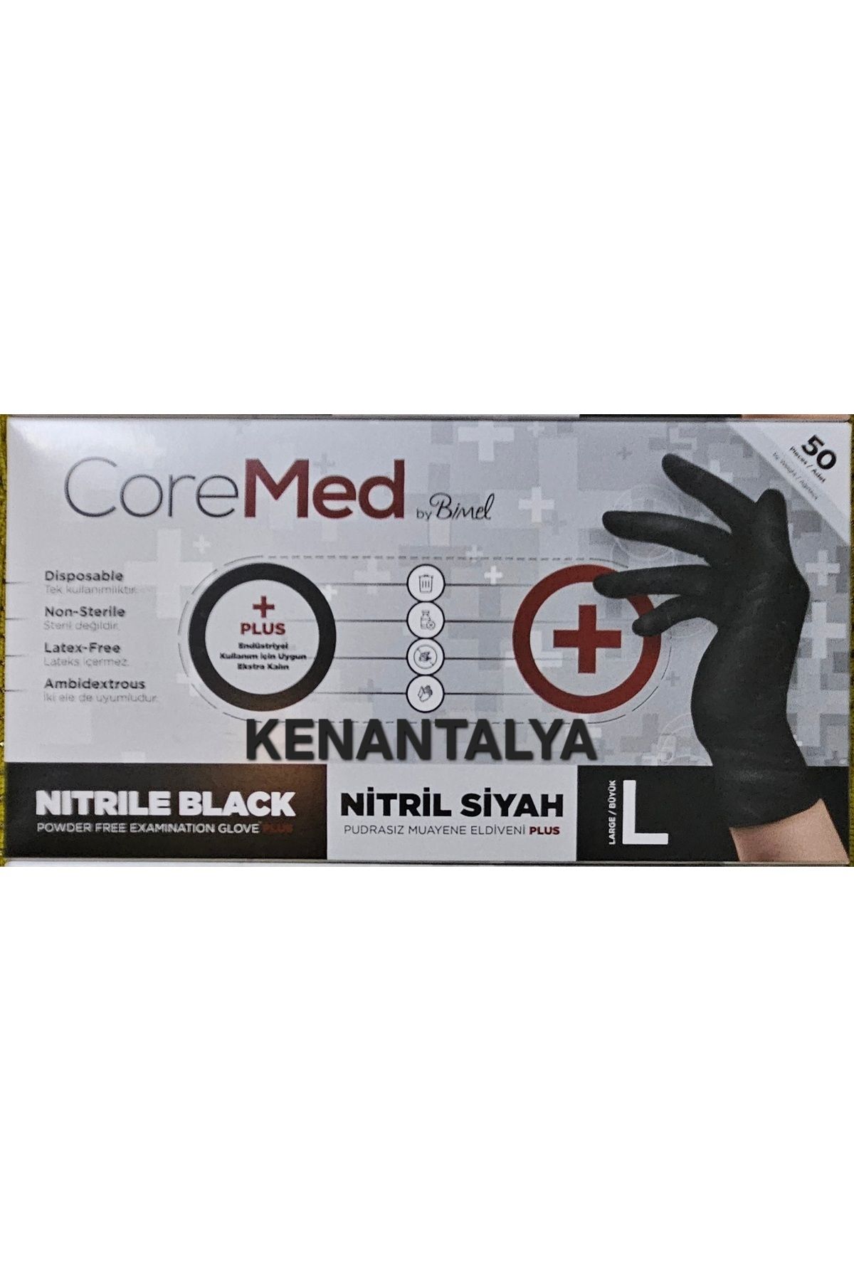 COREMED EKSTRA KALIN SİYAH NİTRİL ELDİVEN (L) 1 paket 50 adet