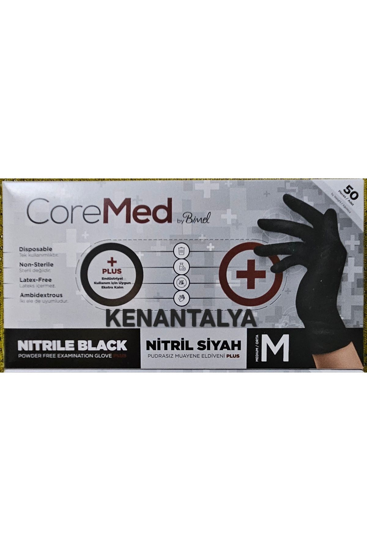 COREMED Ekstra Kalın Siyah Nitril Eldiven (M) 1 Koli 20 Paket