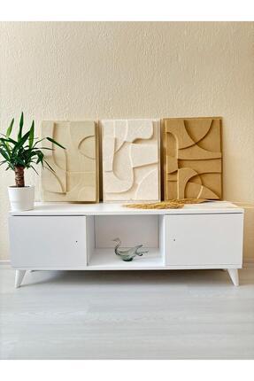 OLA CONCEPT EL YAPIMI 3'lü Kum Dokulu Soyut Sanat Tablo Minimalist 3 Boyutlu ...