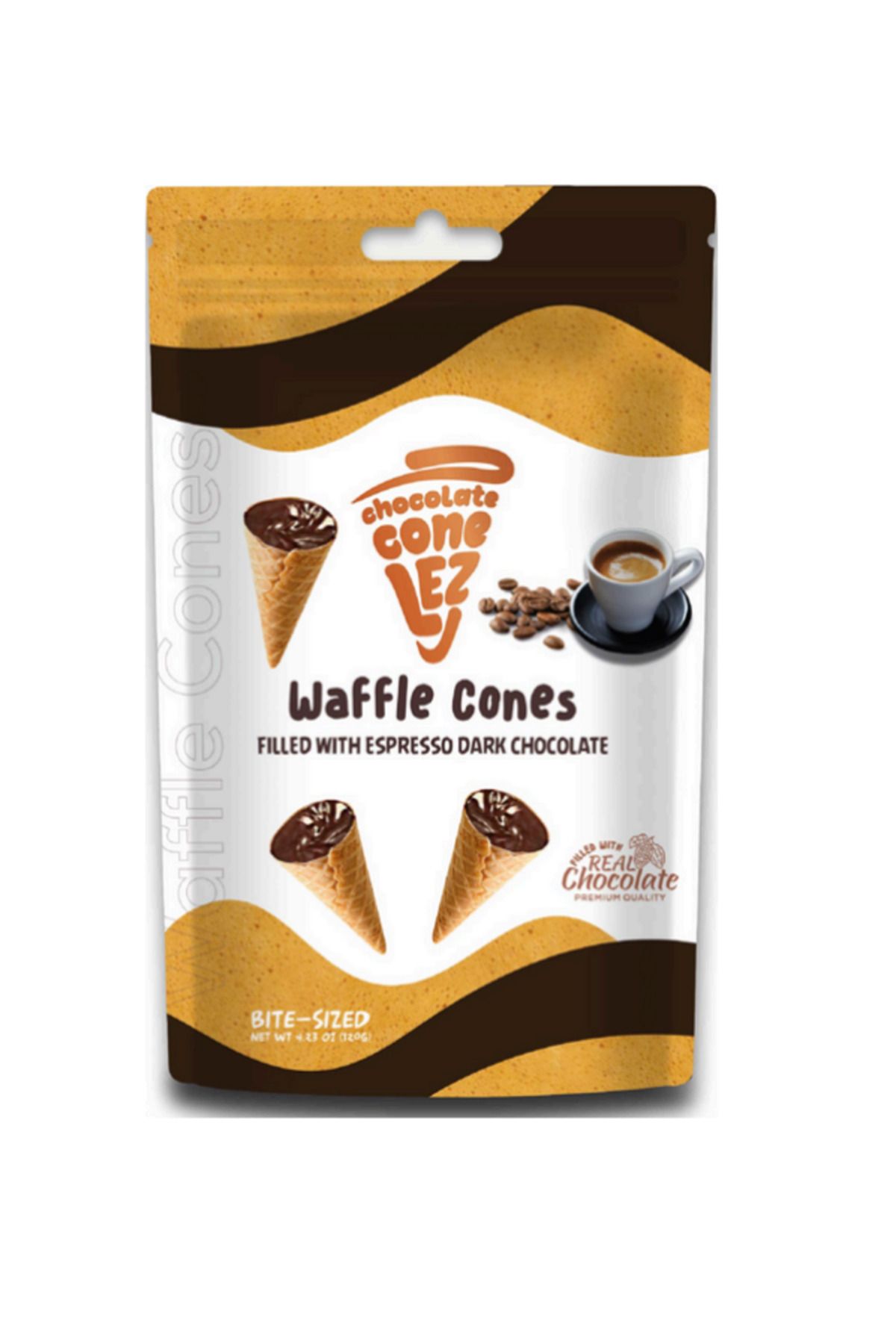 CONELEZ CHOCOLATE Espresso ve Bitter Çikolata Dolgulu Waffle Mini Kornet 120 gr