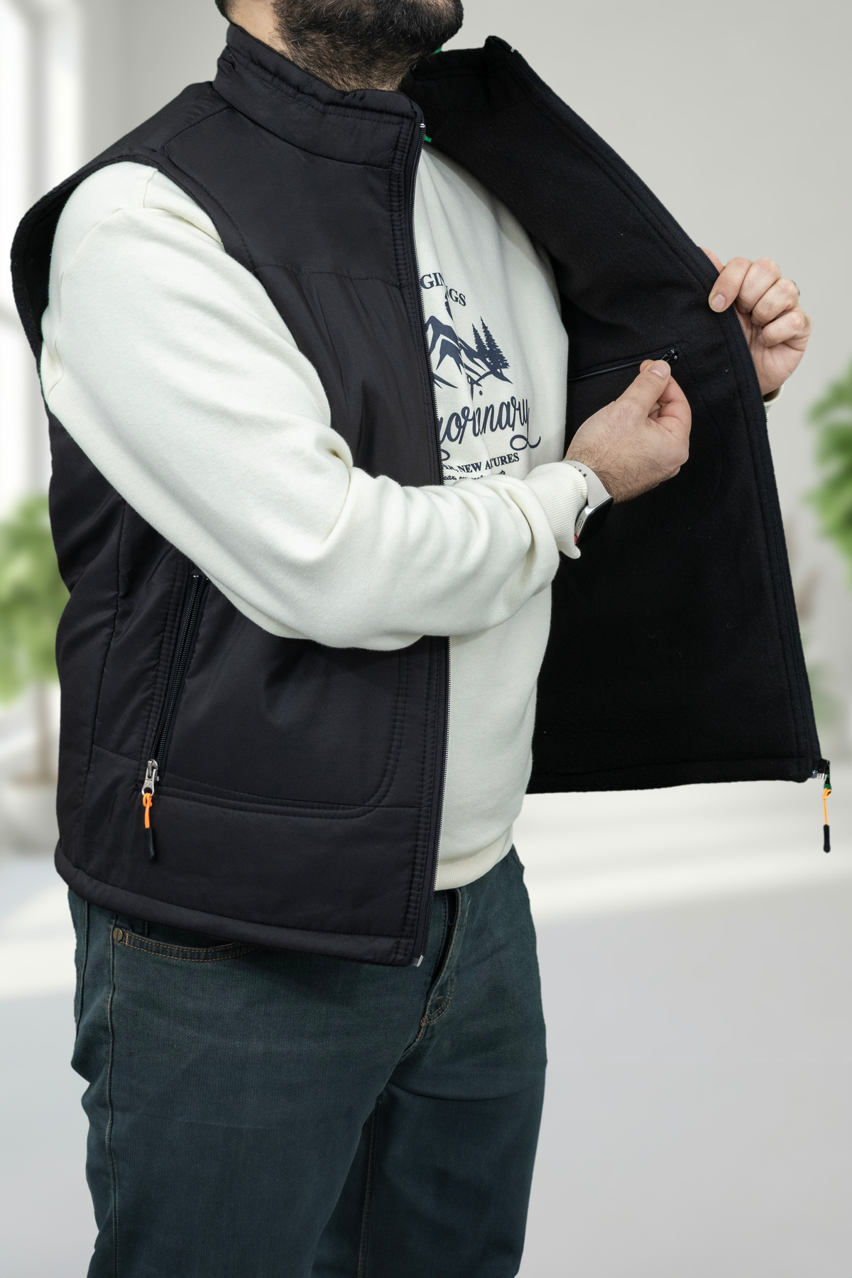 KALENDMARK  Erkek Çok Cepli Içi Polarlı Regular Kalıp Şişme Yelek - Görsel 3