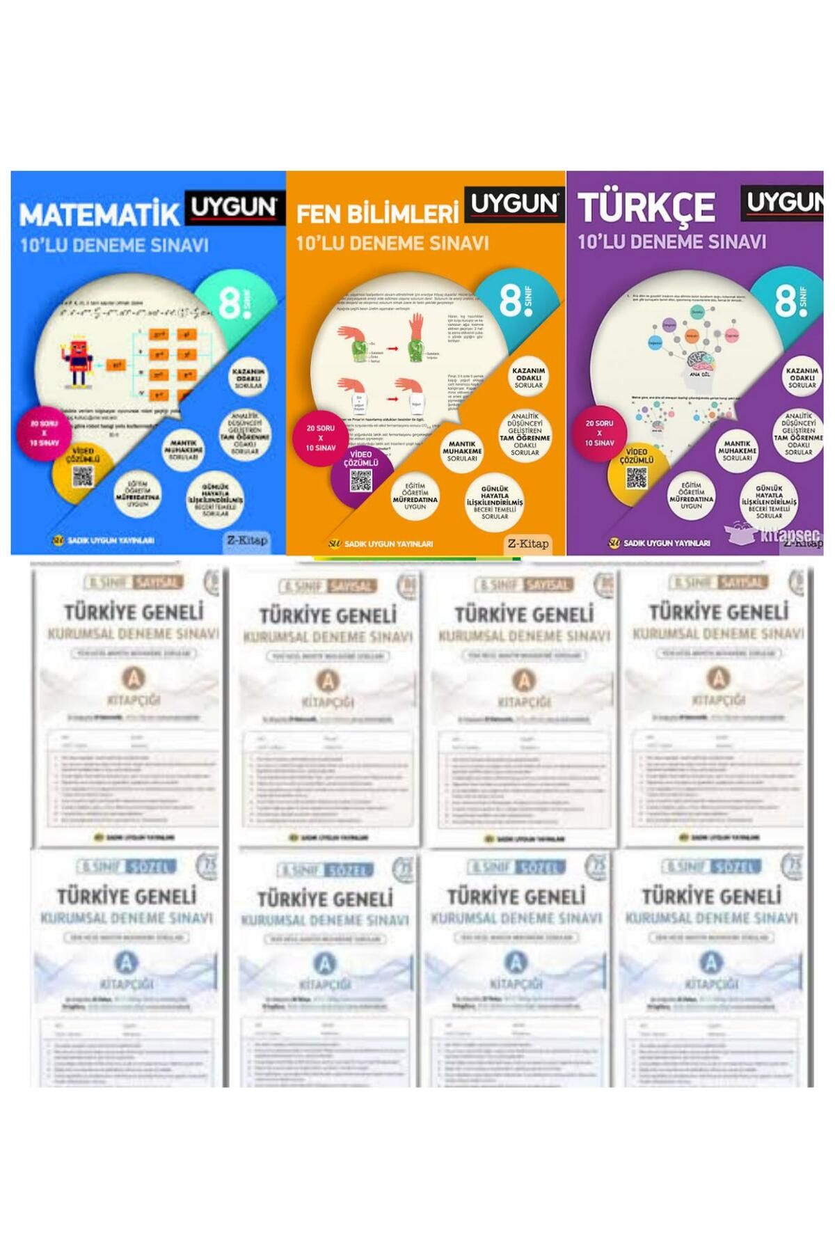 Sadık Uygun Yayınları 8.sınıf LGS 10'lu Deneme Kitapları Matematik + Fen Bilimleri + Türkçe + 4 Adet Kurumsal Deneme Sınav