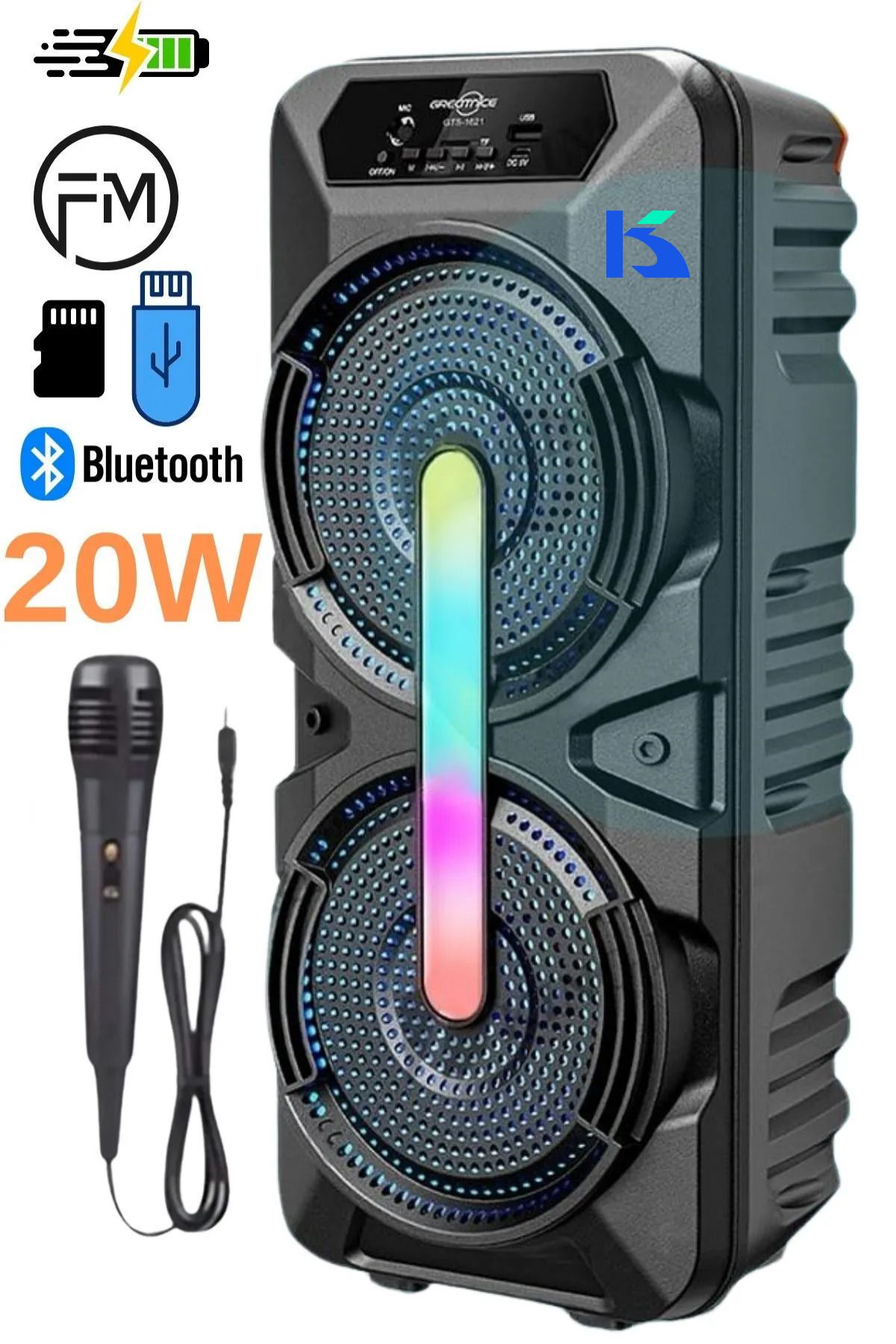 KALİTESENİNLE Işıklı Büyük Boy Party Box Bluetooth Hoparlör Taşınabilir Şarjlı Ses Sistemi Kablolu Karaoke Mikrofn