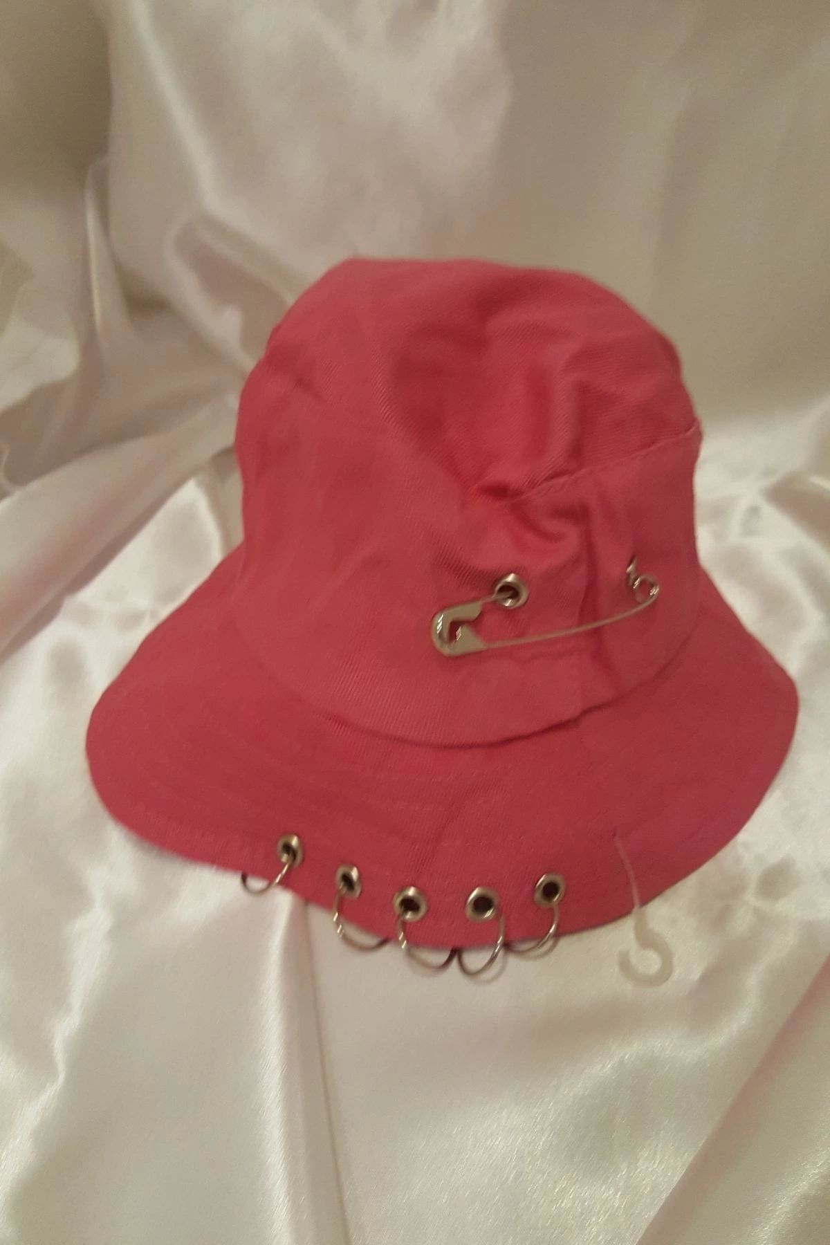 RaHan Şapka Bucket Şapka Balıkçı Kova Şapka Unisex Yuvarlak Şapka Şeker Pembe Zincir Piercing Li