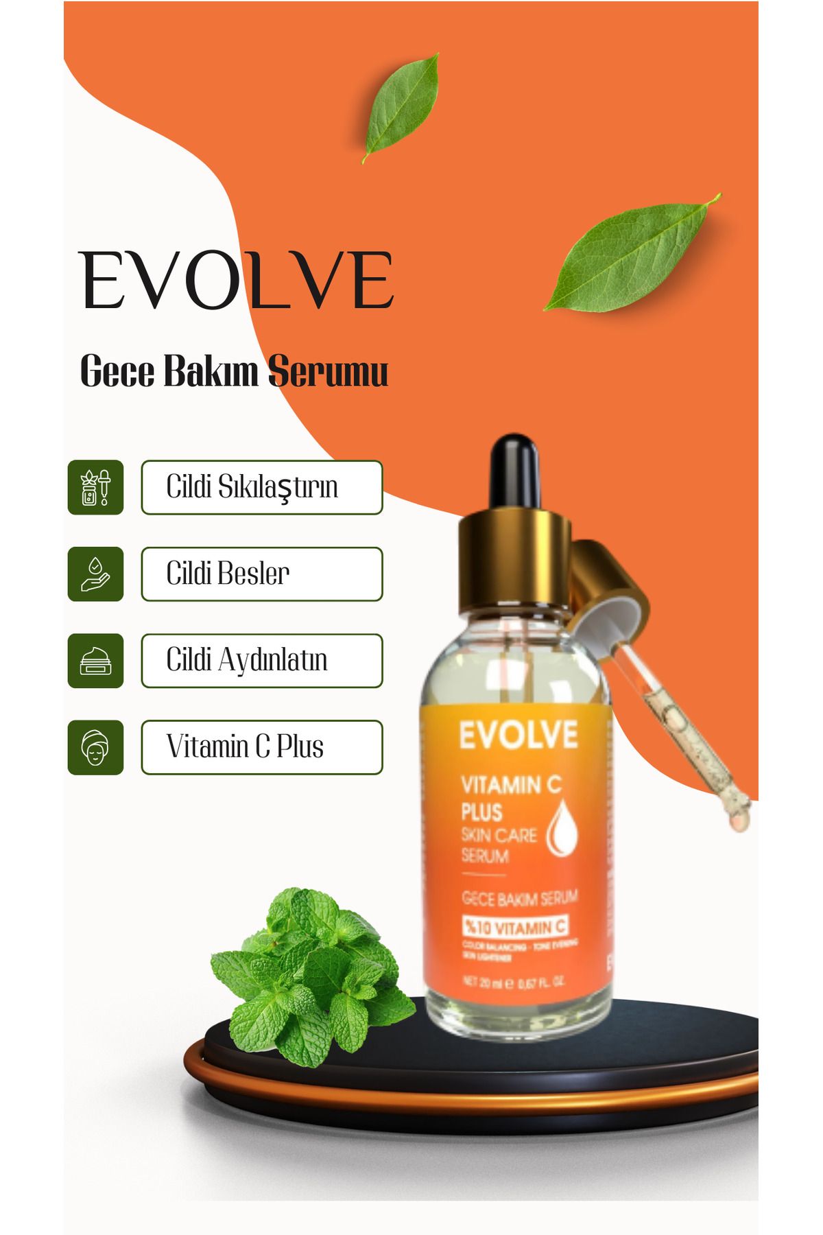 evolve %10 Vitamin C Gece Bakım Serumu - Cilt Aydınlatıcı ve Yenileyici Etki