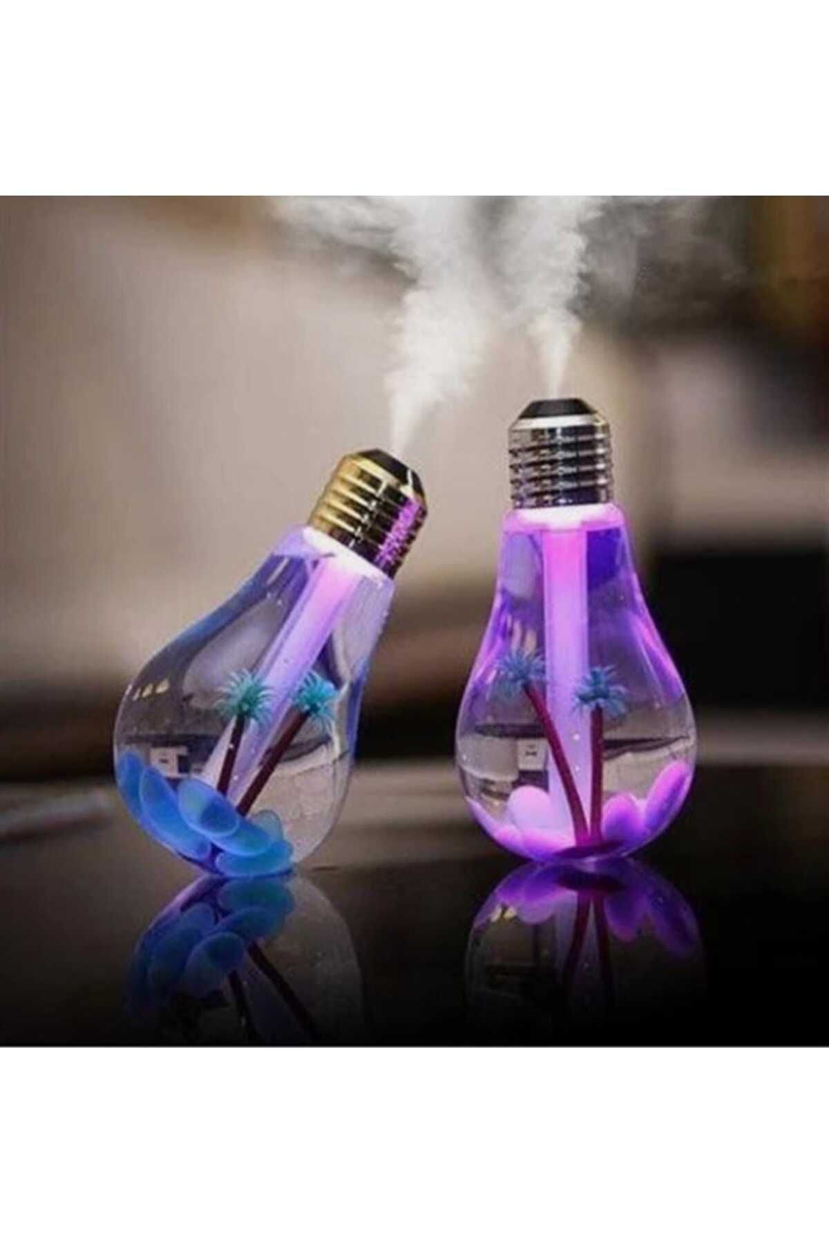 Bulb Humidifier Ampul Nemlendirici Ampul Şekilli Oda/hava Nemlendirici Usb Su Hazneli Sıcak Soğuk Buharlı 7 Led Işıklı Gece Lambası