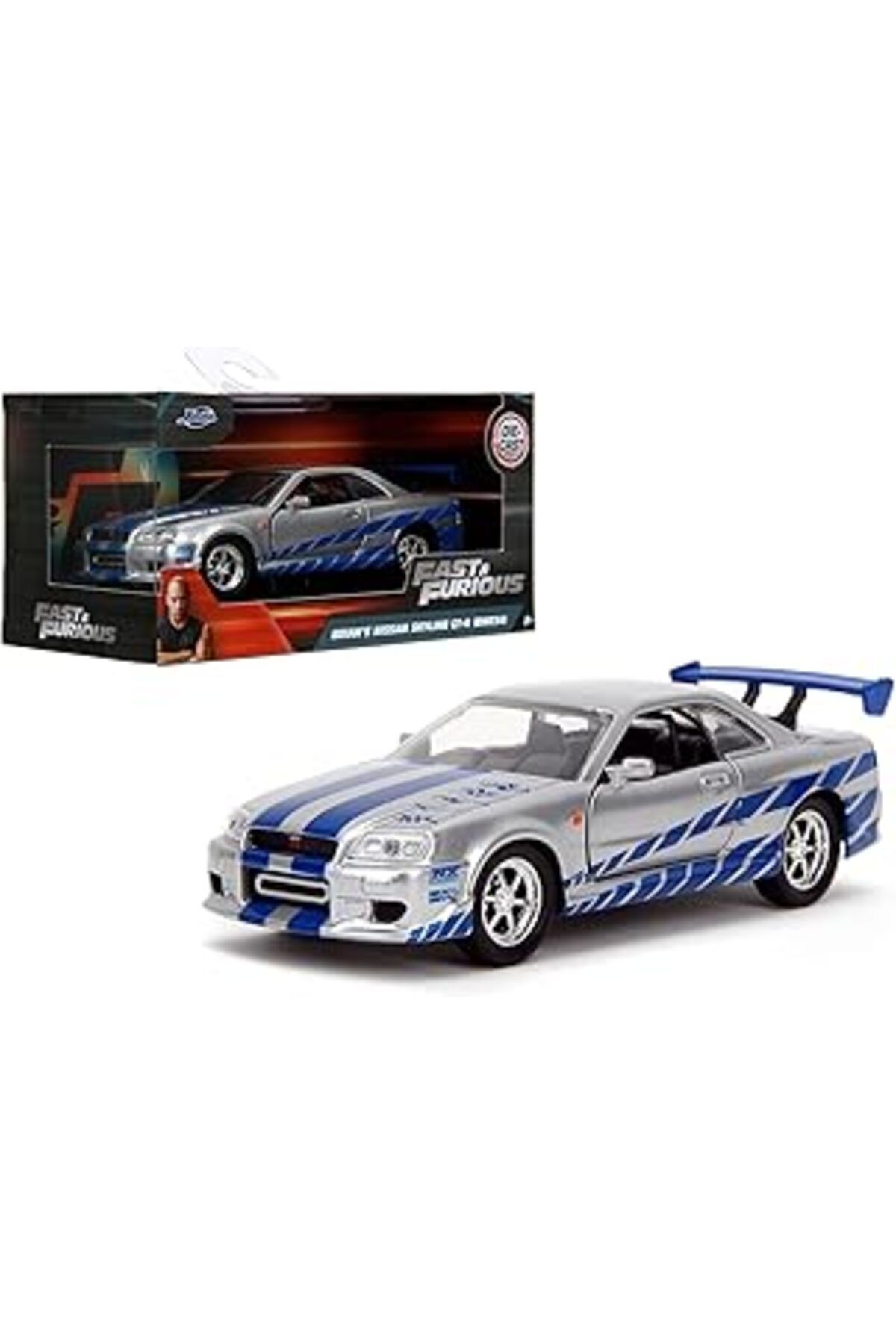 NZM TİCARET Jada Fast & Furious Diecast Model 1/32 2002 Fits Nissan Skyline Gtr R34Silver/Blue