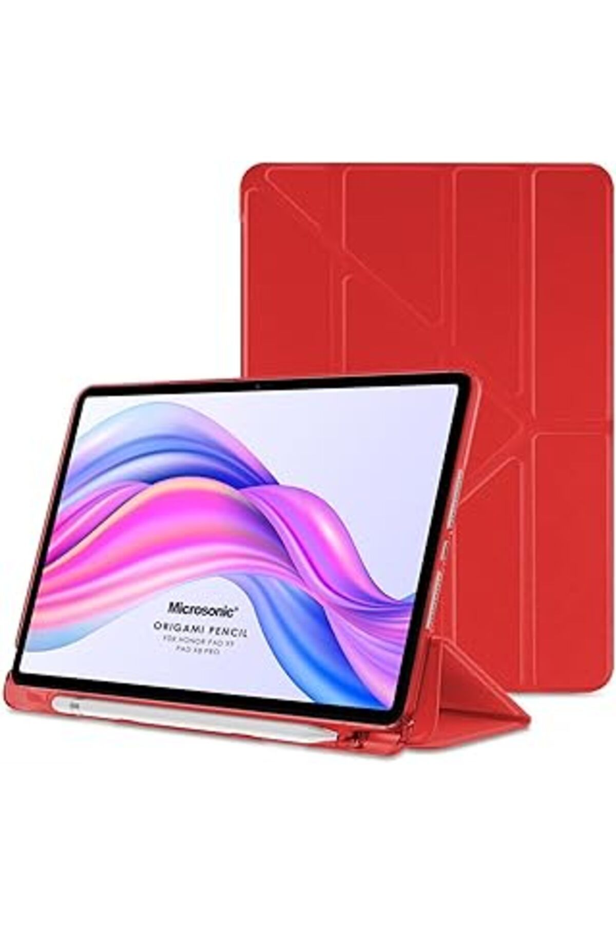 NZM TİCARET Honor Pad X8 Pro Kılıf Origami Pencil Kırmızı [Honor Pad X8 Pro Ile Uyumlu Kılıf - Kırmı