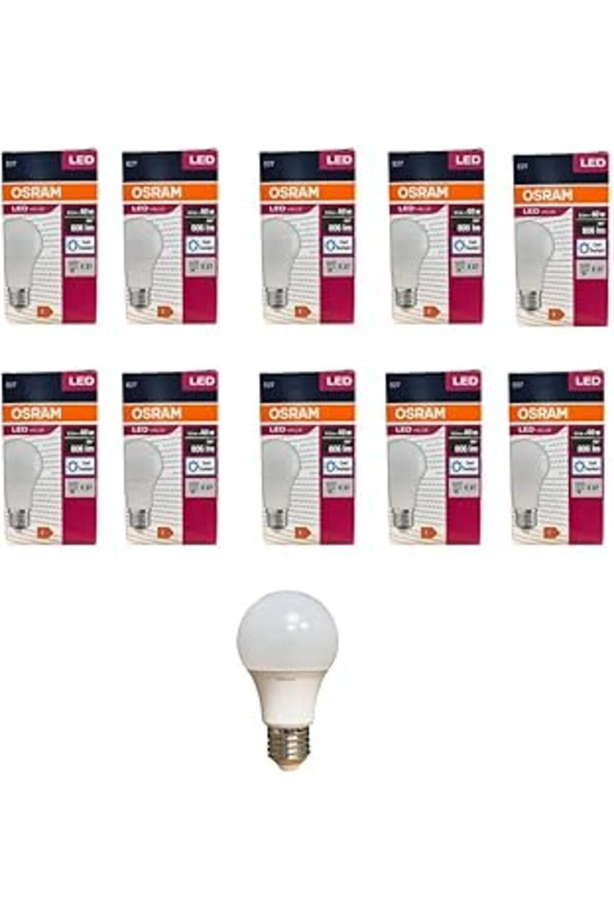 NZM TİCARET Led Value 8.5 Watt Led Ampul 6500K Beyaz Işık E27-10 Adet