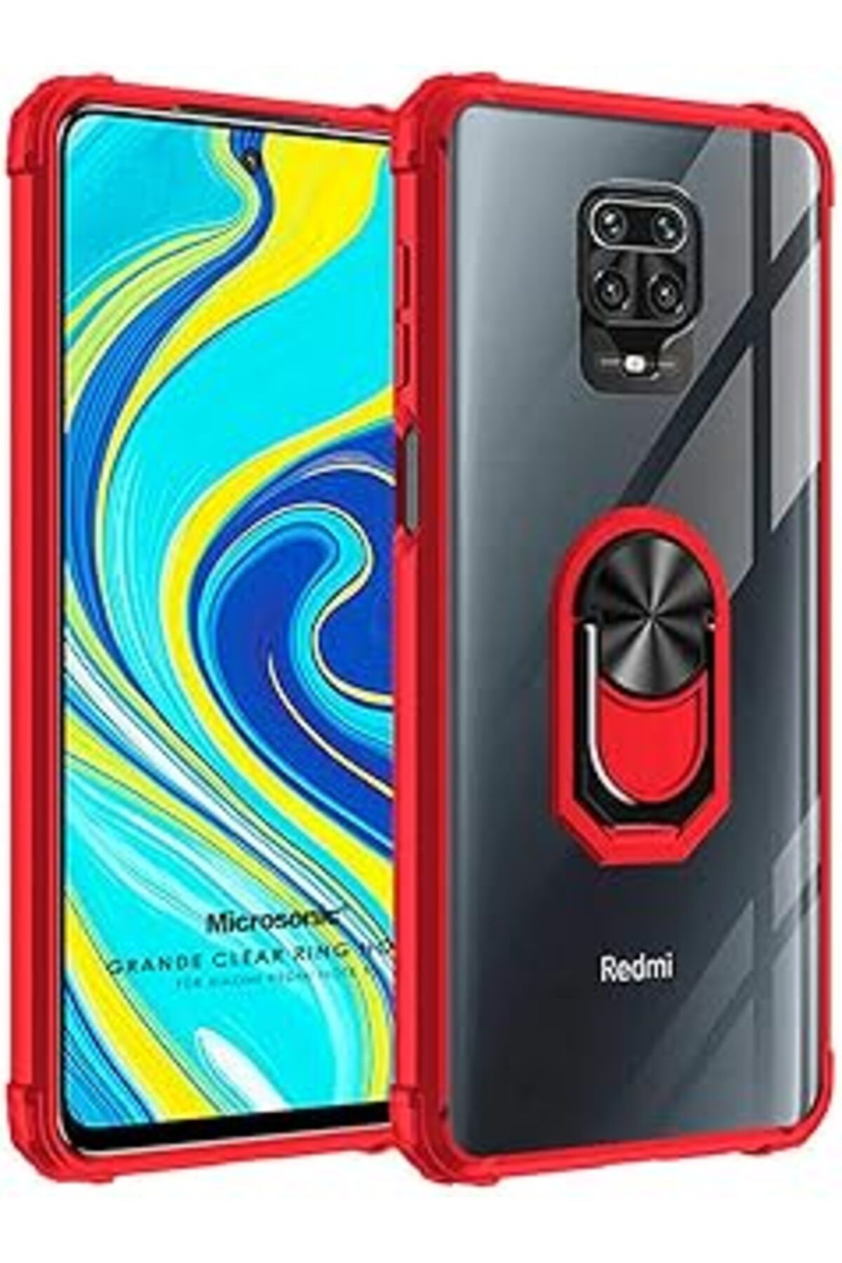 feifei Mi Redmi Note 9 Pro Max Için Kılıf Grande Clear Ring Kırmızı [Redmi Note 9 Pr