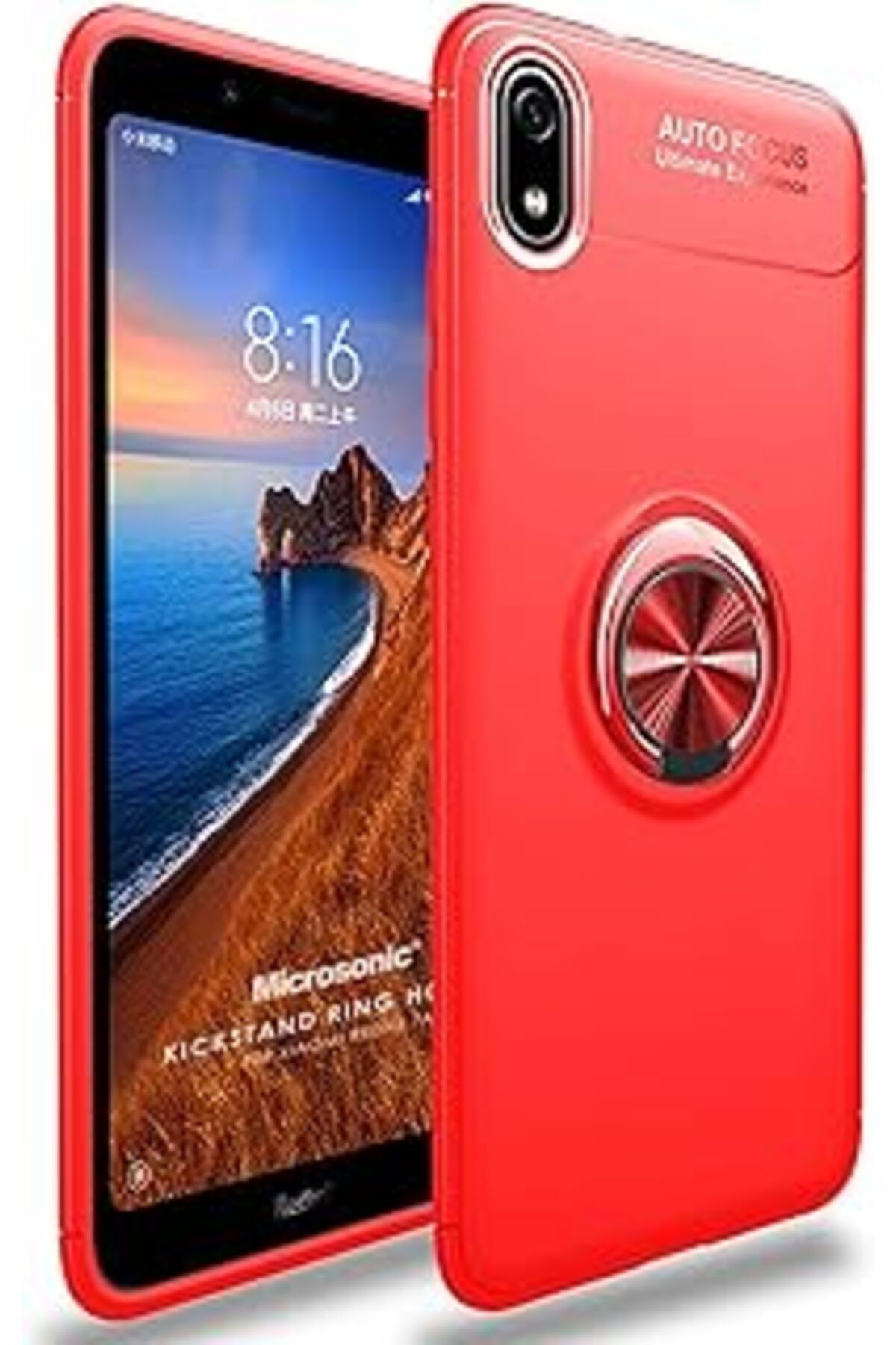 feifei Mi Redmi 7A Için Kılıf Kickstand Ring Kırmızı [Redmi 7A Ile Uyumlu Kılıf - Kı