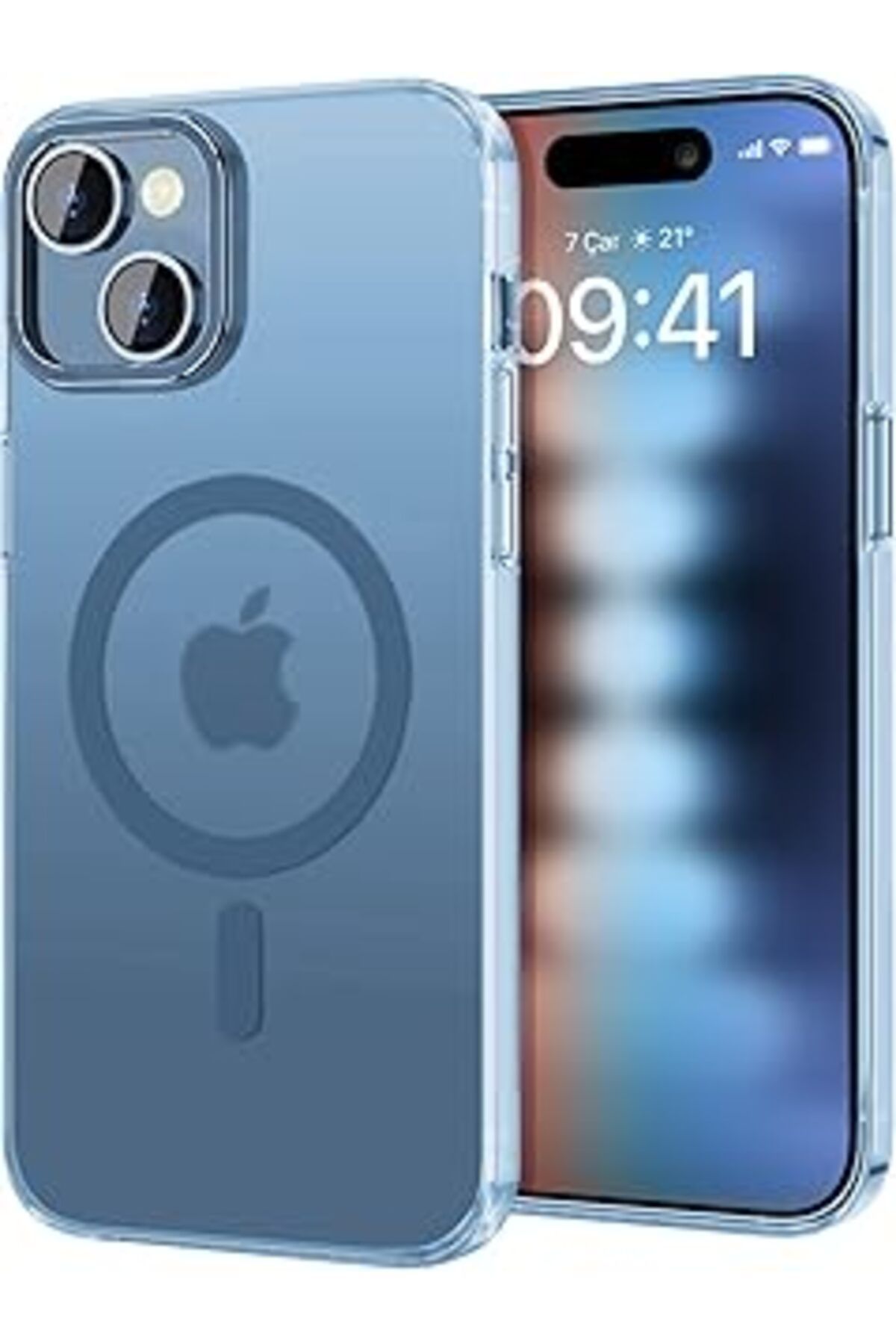 NZM TİCARET Buff Labs Iphone 15 Plus Ile Uyumlu Taofit Manyetik Yarı Saydam Metal Çerçeve Kılıf (Mavi)